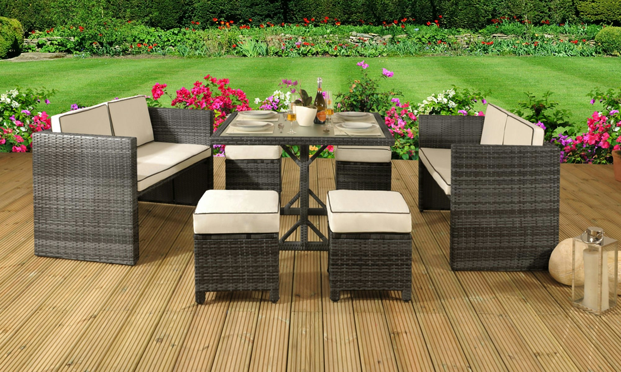 Comfy Living Grey Luxurious 7-Piece Rattan Garden Furniture Set - The Ultimate Choice For Outdoor Living And Entertaining - No