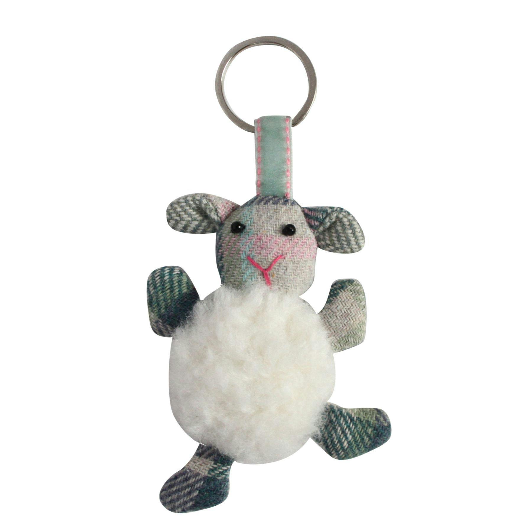 Earth Squared Fluffy Sheep Keyring With Tweed Ears - Sky