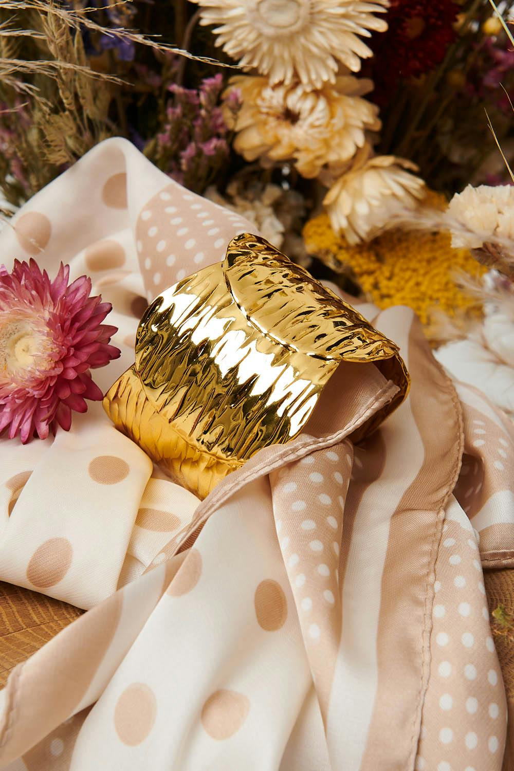 Izabel London Gold/Light Hammered Texture Metallic Wide Bracelet