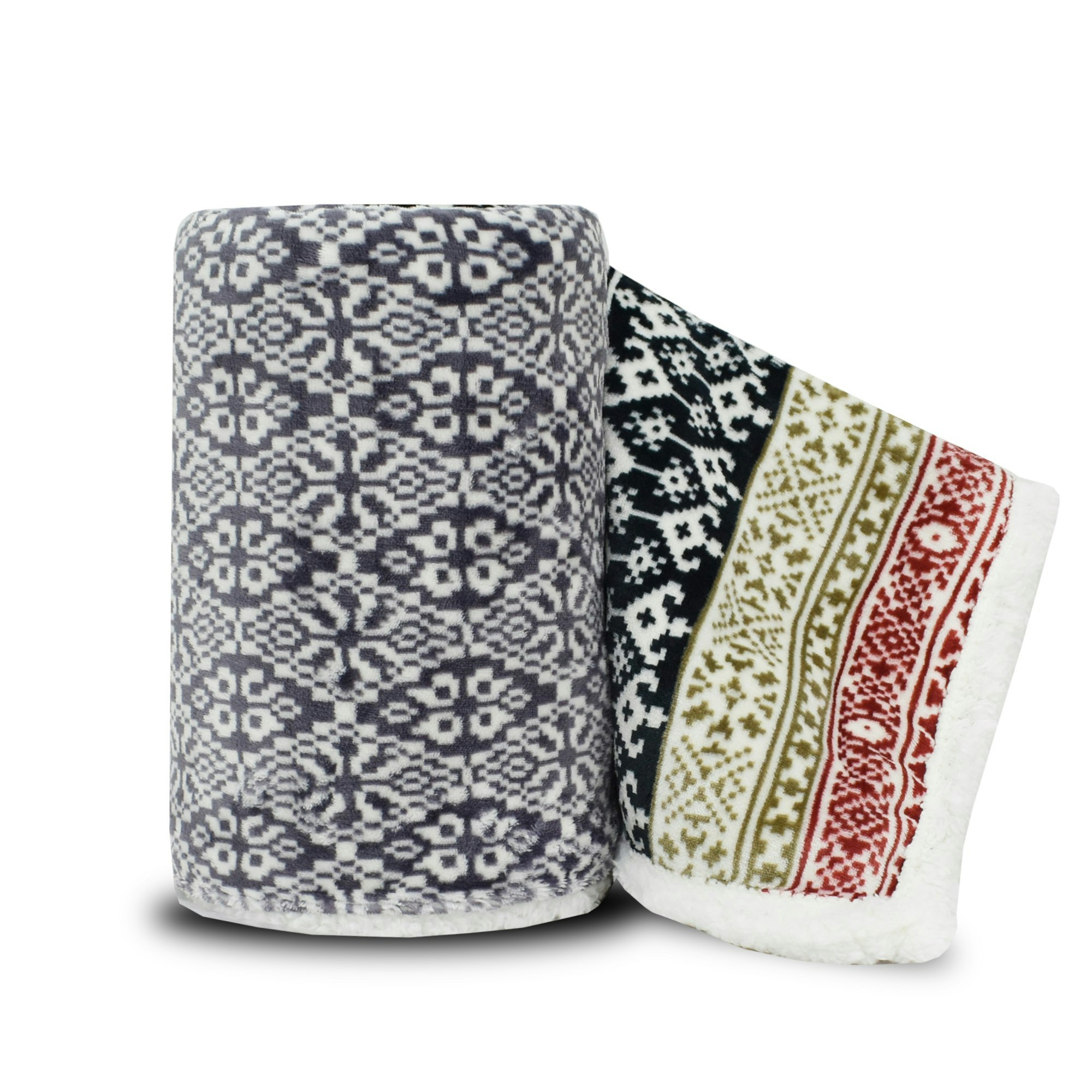 Velosso Aztec Ethnic Print Sherpa Reverse Blanket - 130Cm X 180Cm - Charcoal