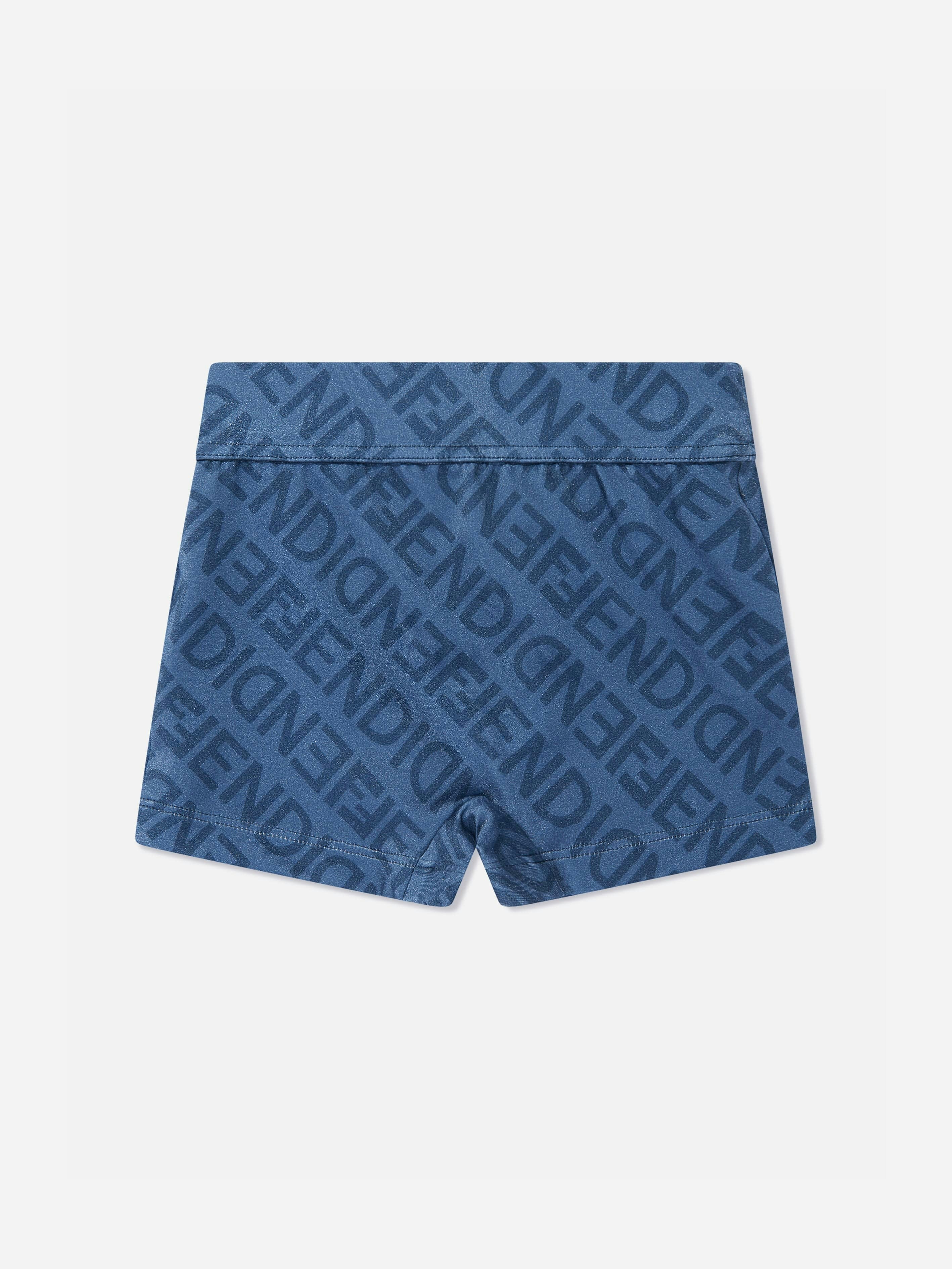 Fendi Kids Boys Blue Fendi Ff Logo Swim Shorts In - 6 Yrs
