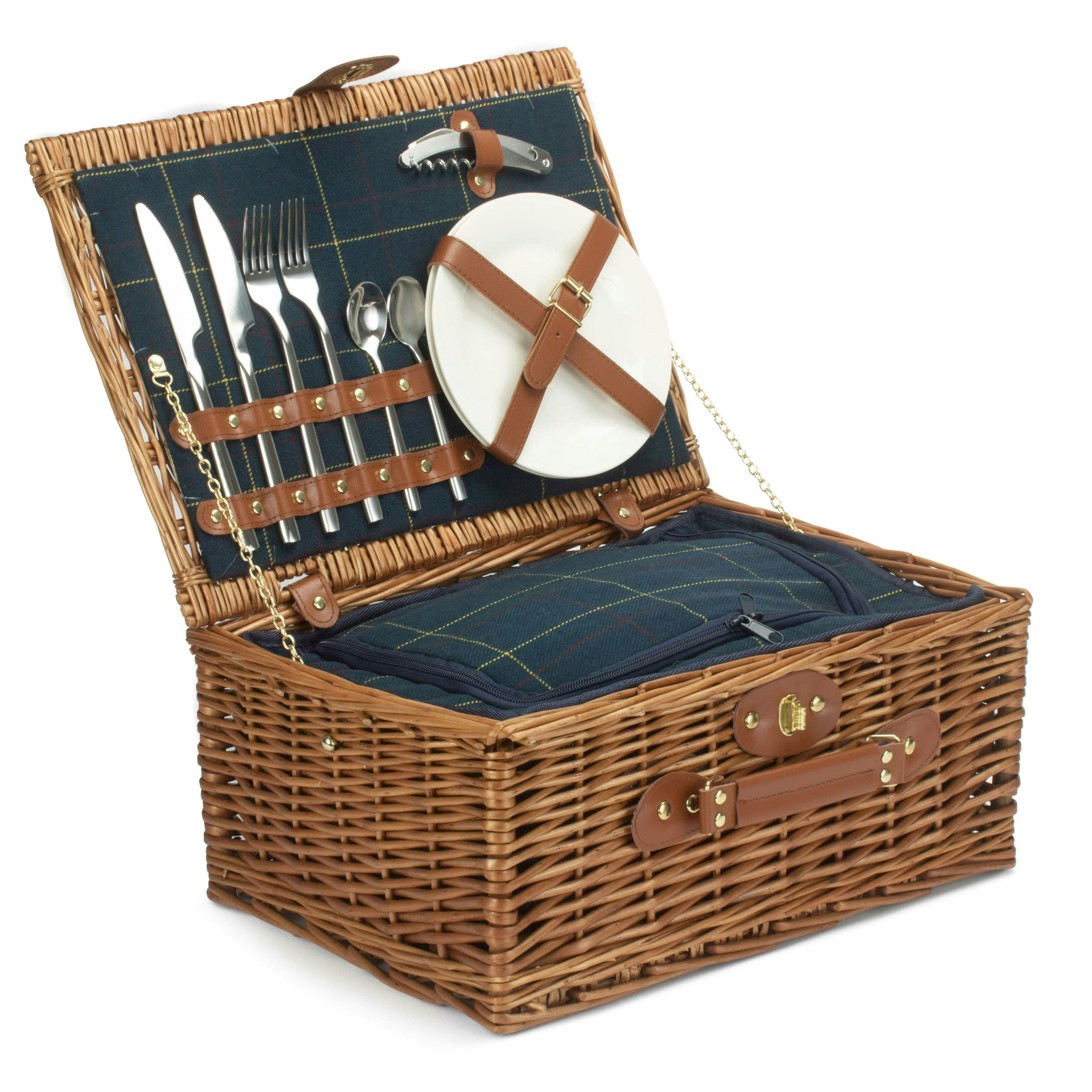 Red Hamper Red/Blue Hamper Tweed Fitted Wicker Picnic Basket - 2 Person