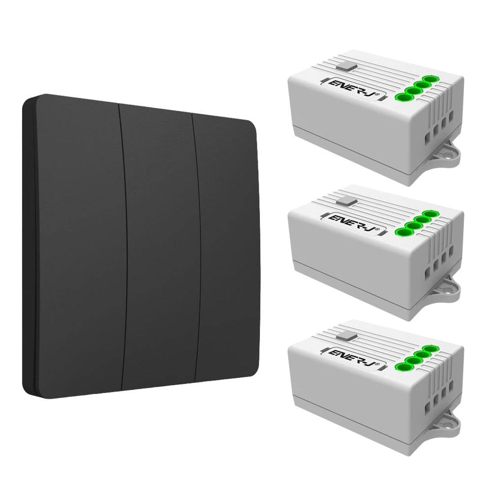 Ener - J Wireless Kinetic 3 Gang Light Switch with 3 Receivers 500W Black 240V - Image 5