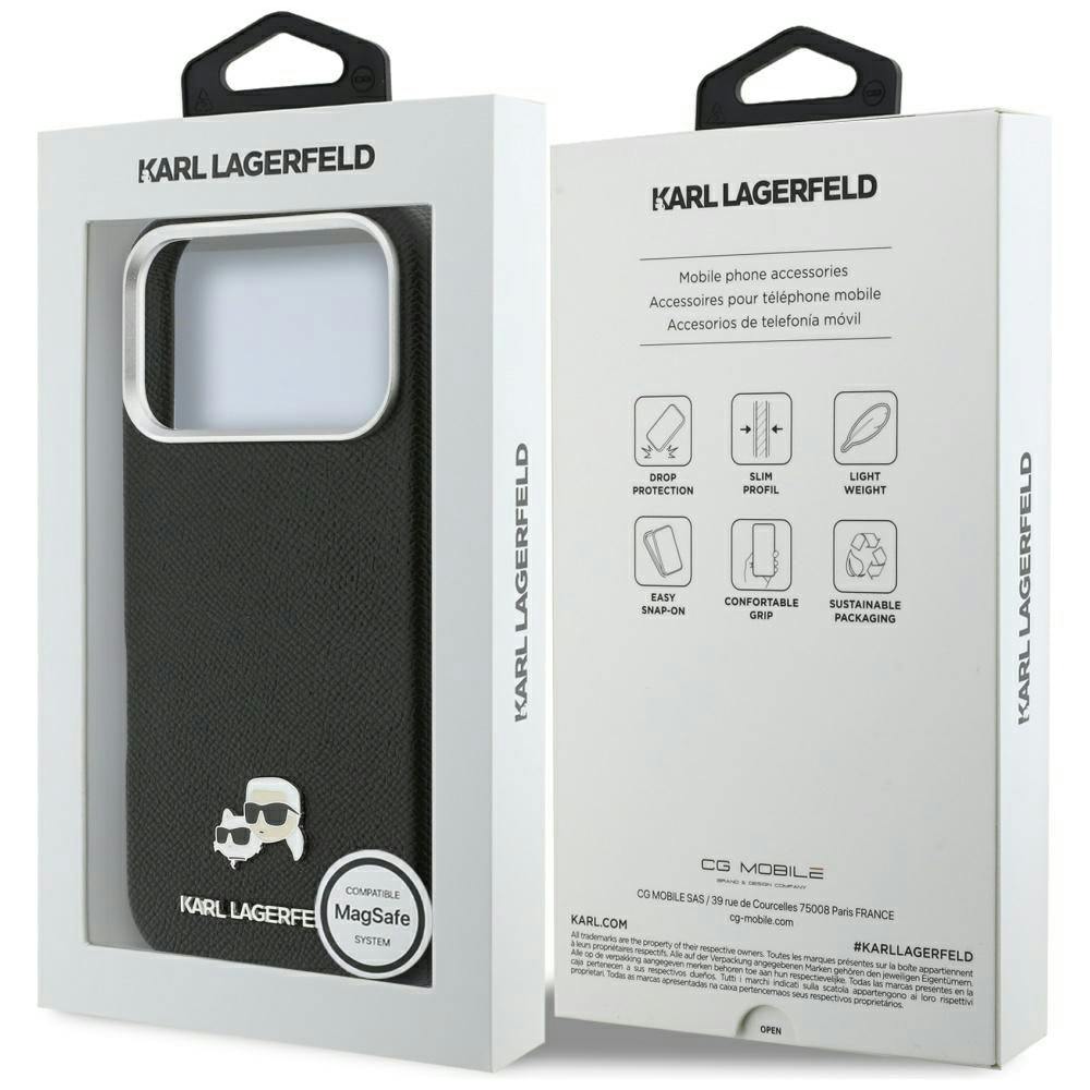 Karl Lagerfeld Black Karl & Choupette Head Pins Saffiano Case With Magsafe Iphone 17 Pro Max 6.9" - Klhmp17x6pfkclk