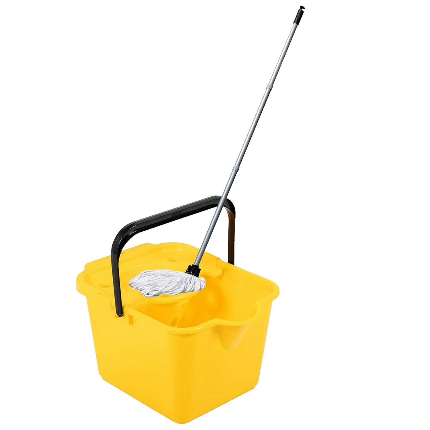 Rackhams Yellow 12L Mop & Bucket Set For Cleaning Hard Floors Complete With Pouring Lip & Cotton Mop - 1 X