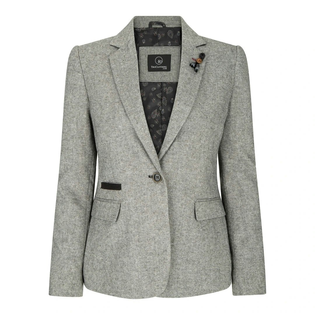 Truclothing Women's Grey Wsn03 - Tweed Blazer Jacket Waistcoat Elow Patch Peaky 1920S - Uk 12 - Blazer