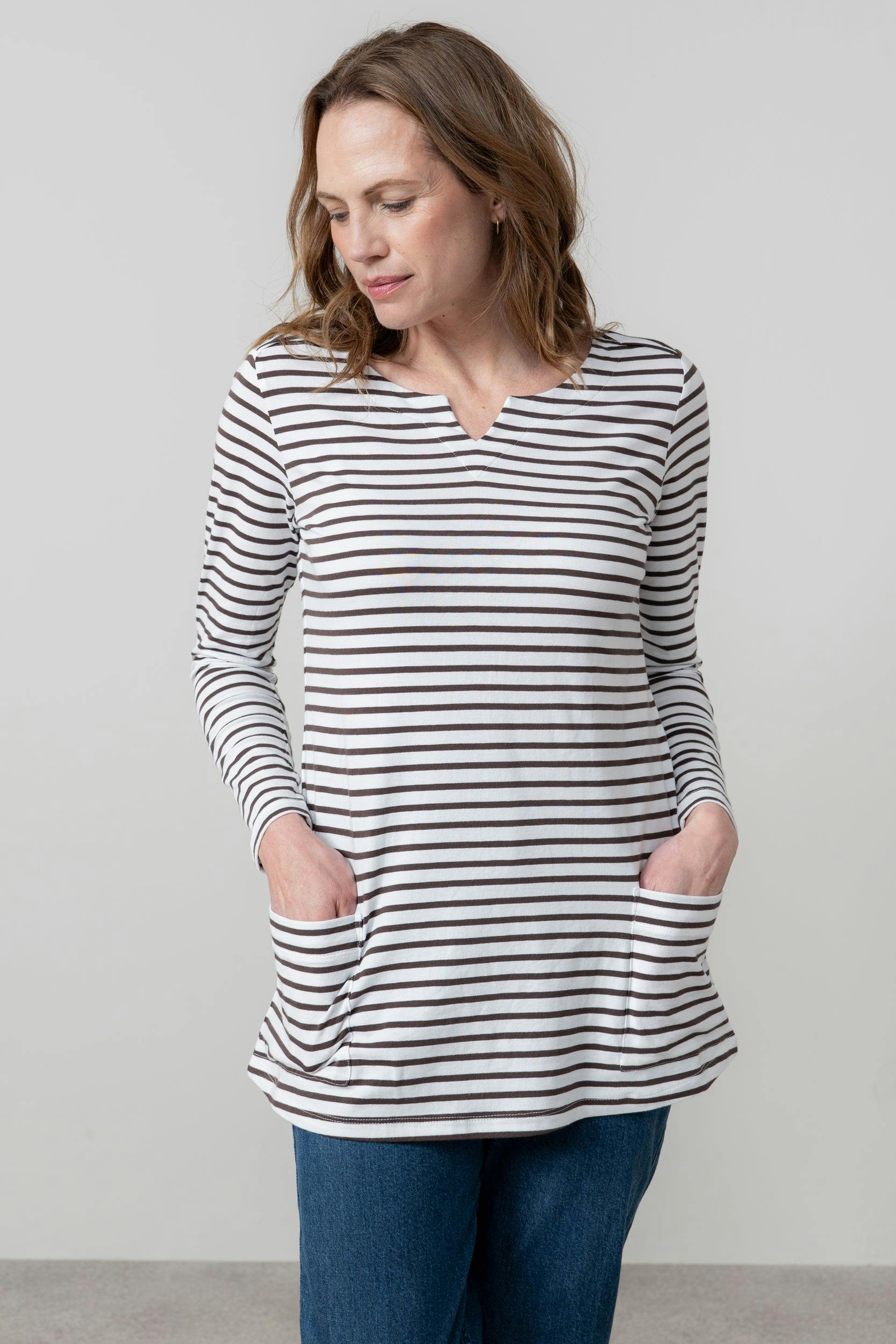 Lily & Me Maple Striped Jersey Tunic Chocolate - 08 - Chocolate