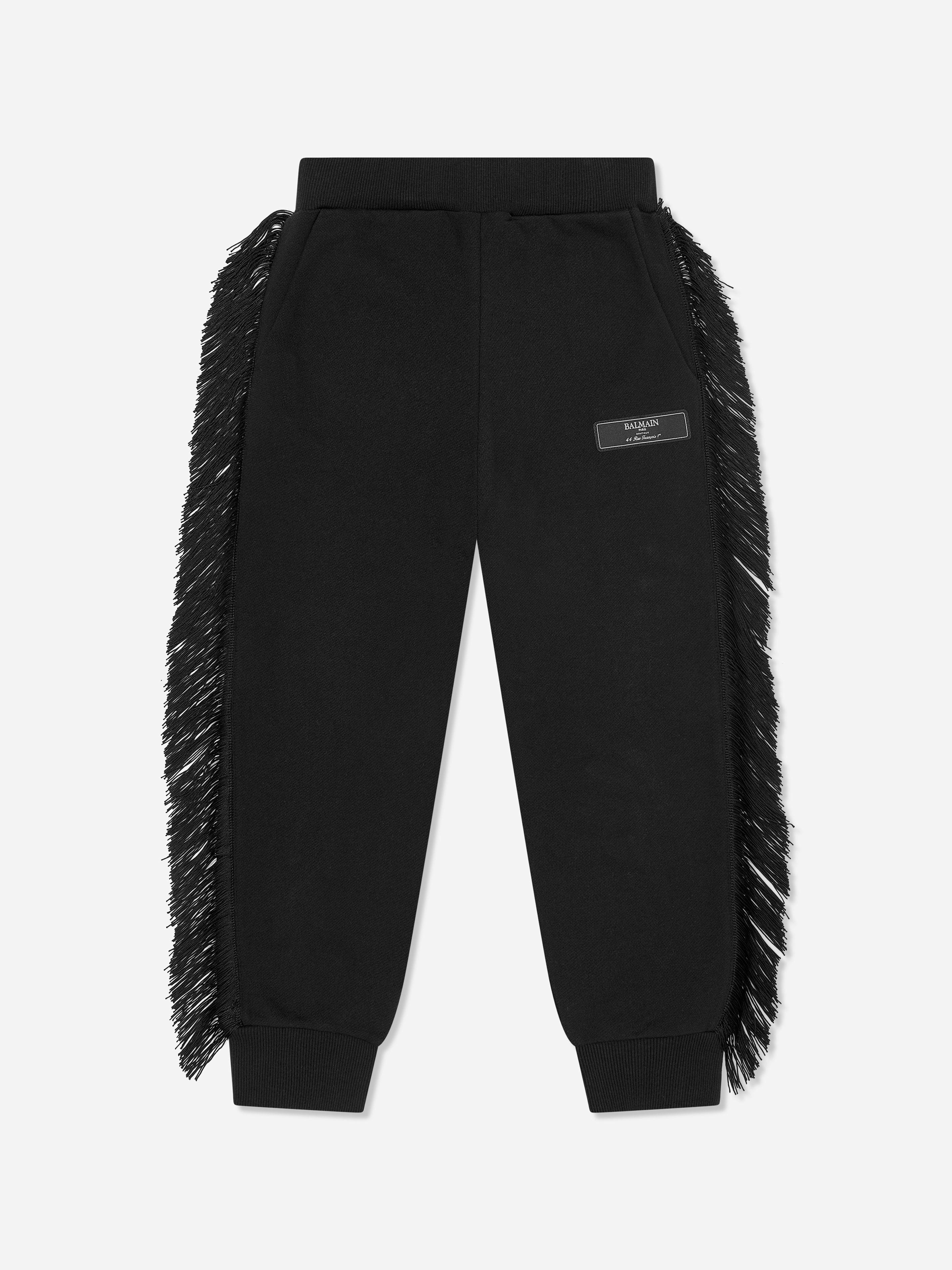 Balmain Girls Black Fringed Logo Joggers In - 6 Yrs