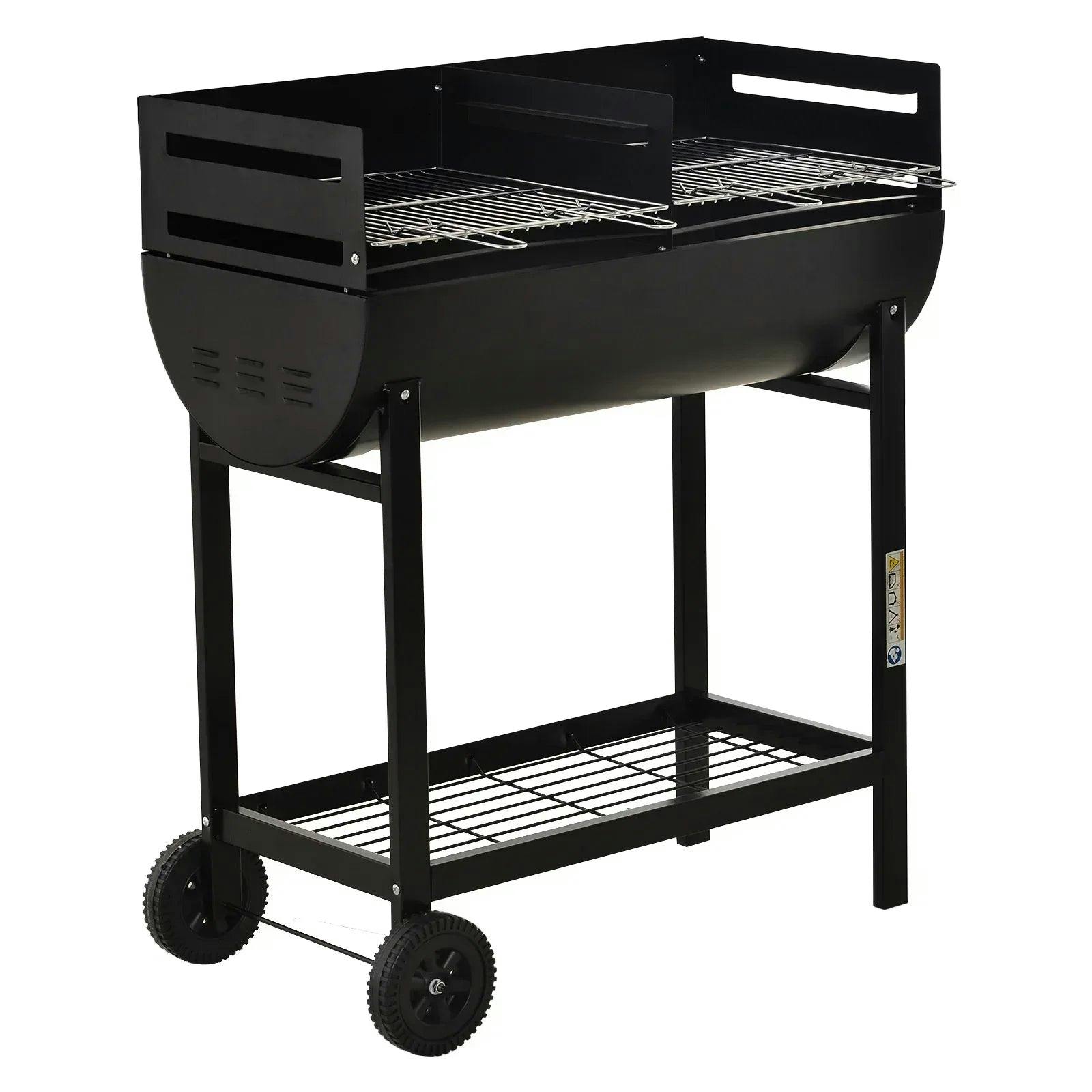 Rackhams Black Steel 2-Grill Charcoal Bbq W/ Wheels