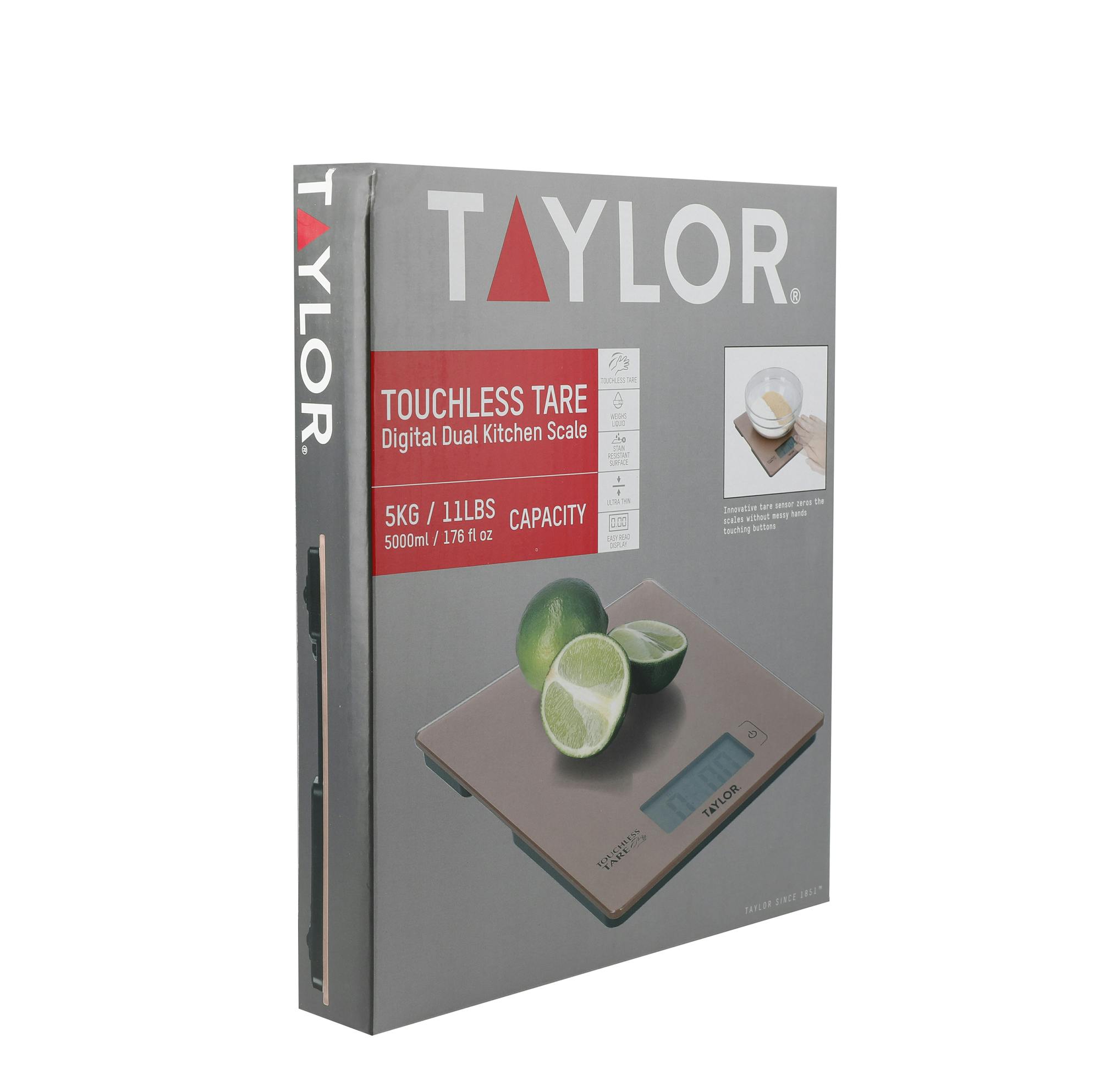 Taylor Gold/Black Digital Food Scales With Touchless Tare In Gift Box, High Accuracy, Plastic, Rose 16 X 20Cm