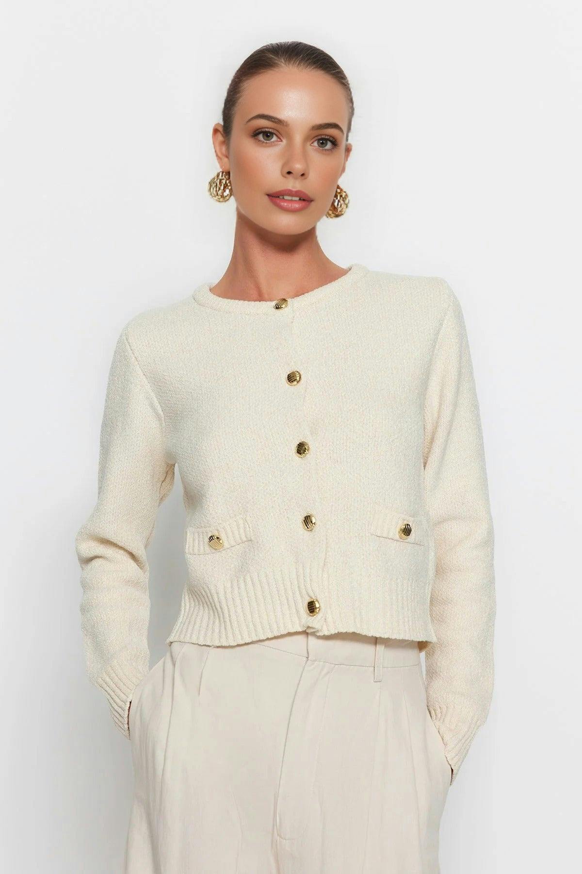 Wovcor Light Knit Cardigan With Pocket Detail - Ecru - S