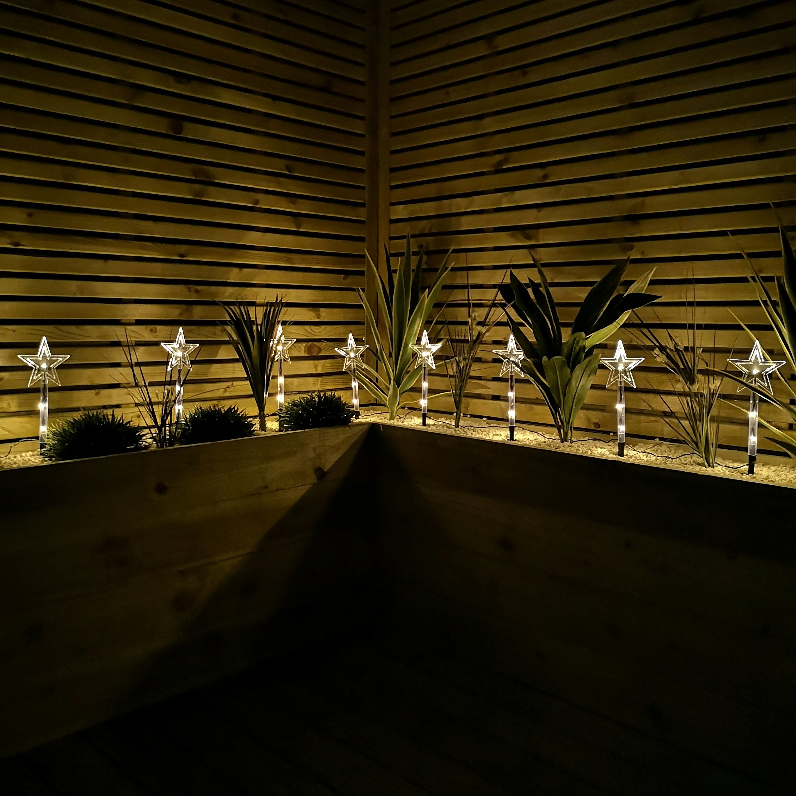 Rackhams White Set Of 8 Battery Operated Led Multi Coloured Star Path Lights Christmas Decoration With Timer