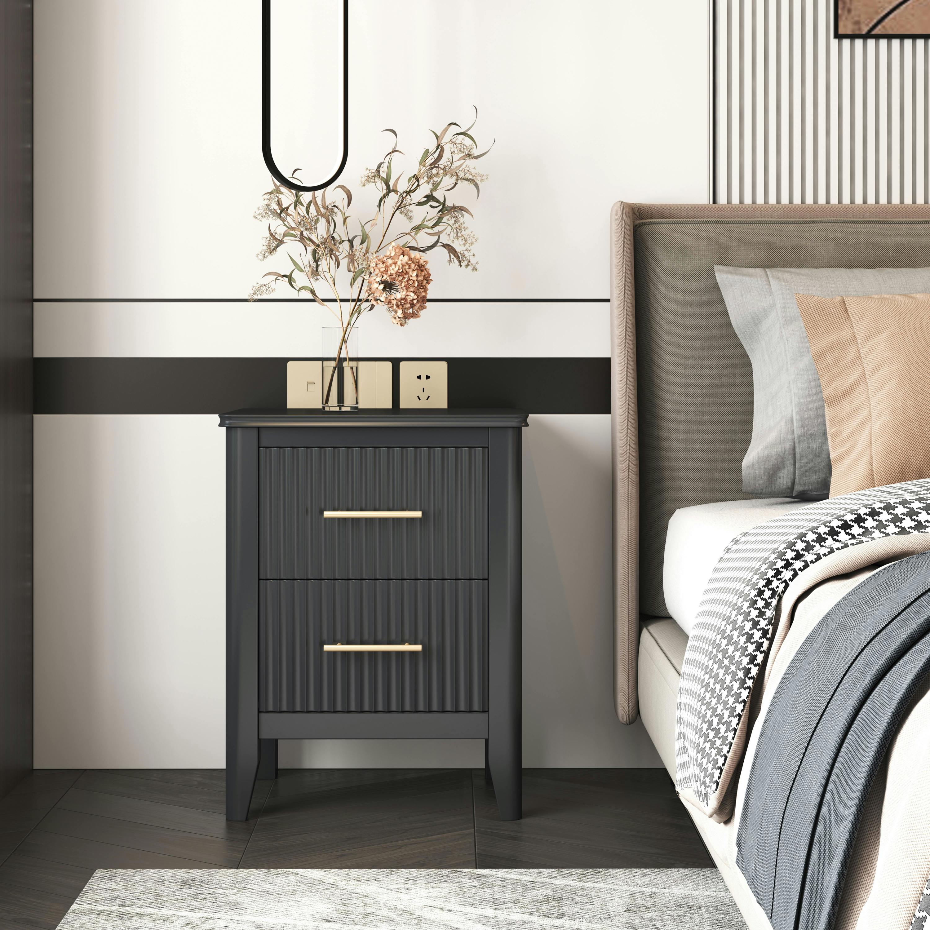 Cabinet Bits Dark/Grey Fregona 2 Drawer Bedside Table
