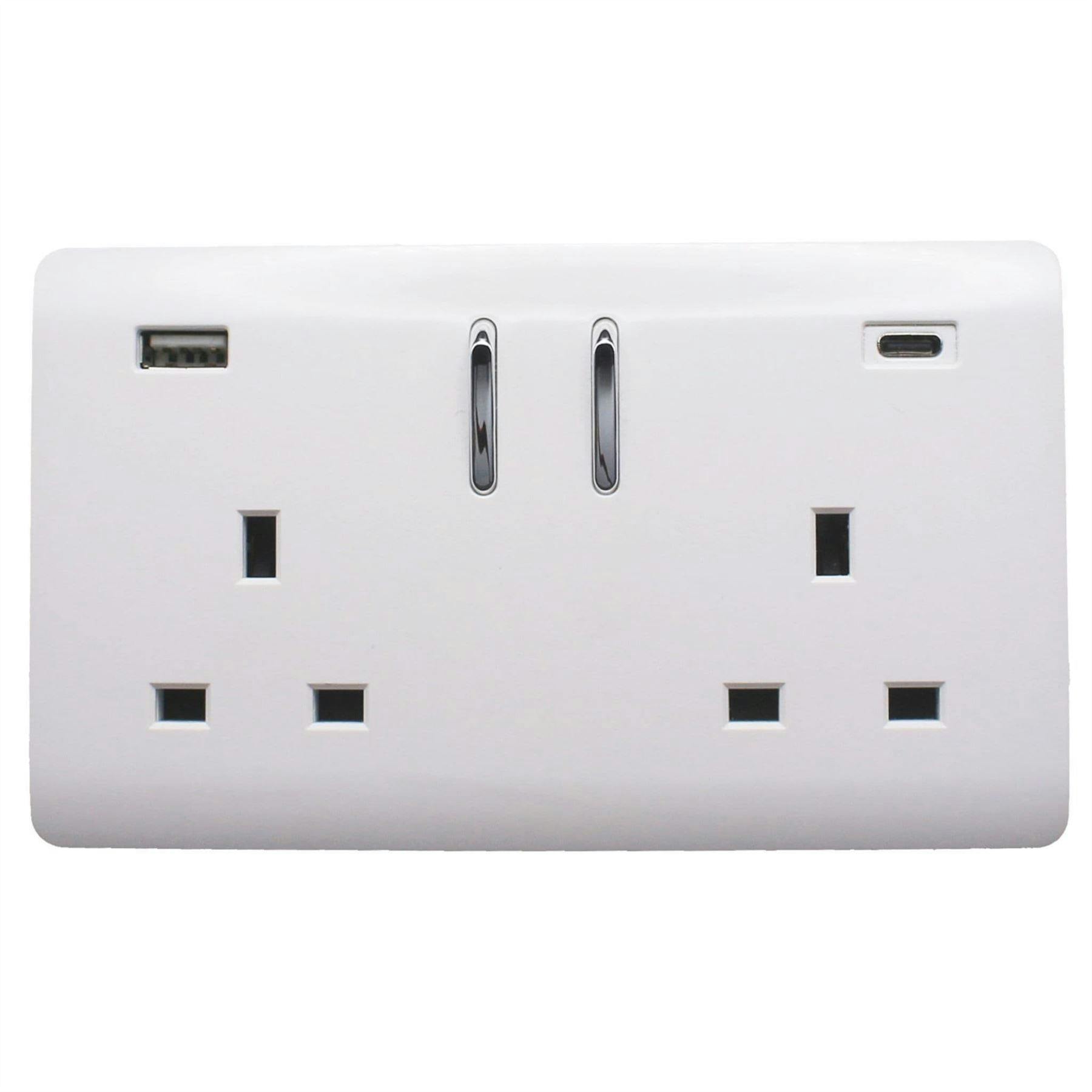 Trendi Switch White 2 Gang Usb 3100Ma Type A & C Usb Plug Socket In Ice