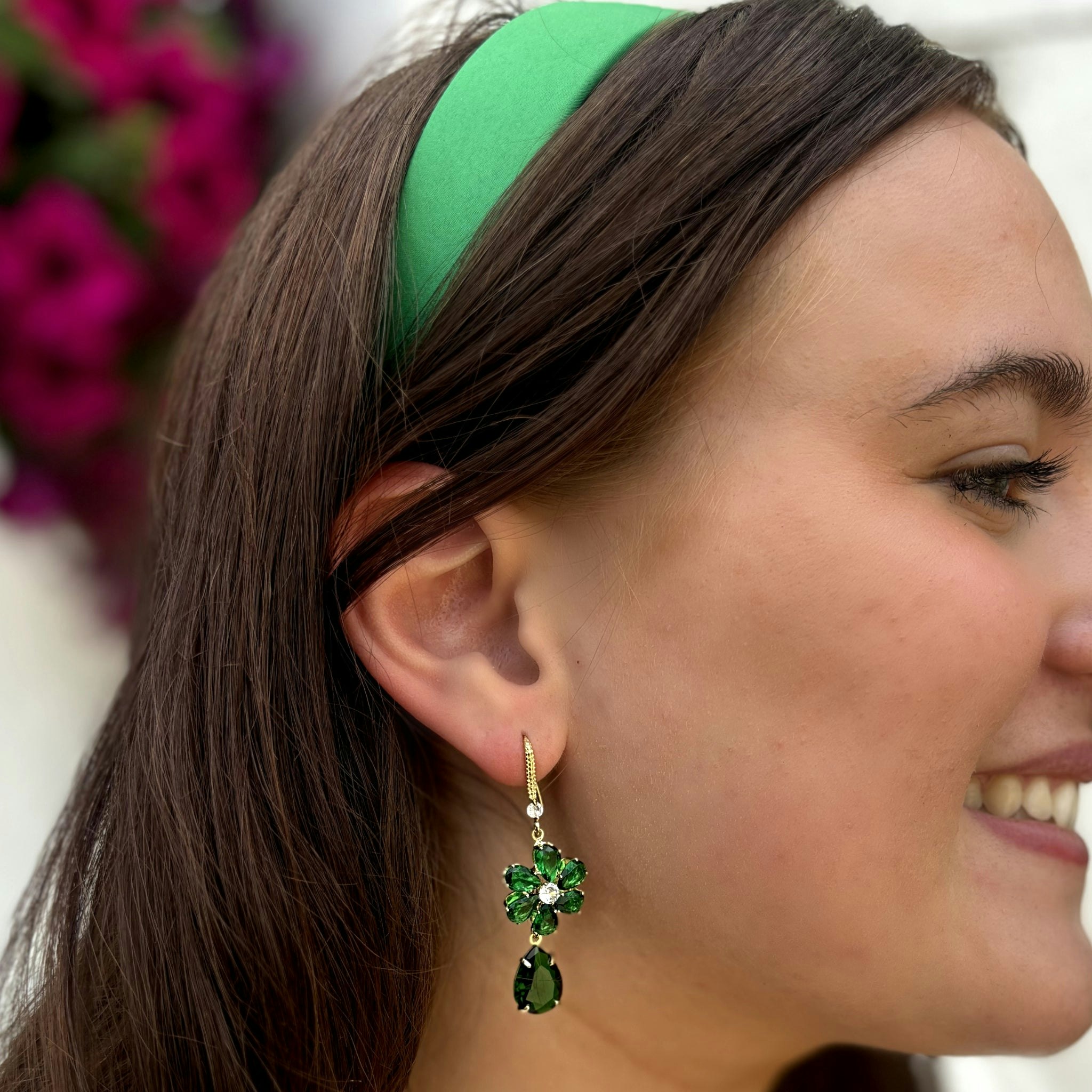 Queenmee Accessories Green Drop Earrings Flower