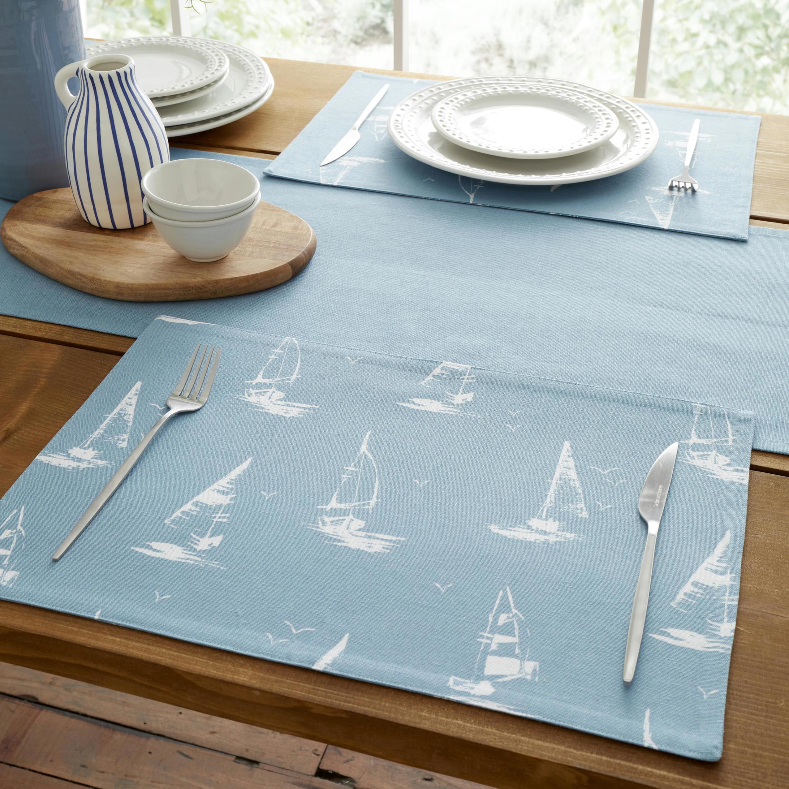 Catherine Lansfield Blue Salcombe Boats Cotton Dining Placemat 4 Pack