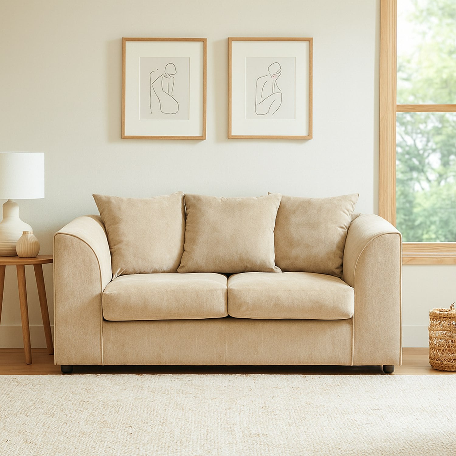Furnishings For Less Beige Casper Chenille Fabric 2 Seater Sofa
