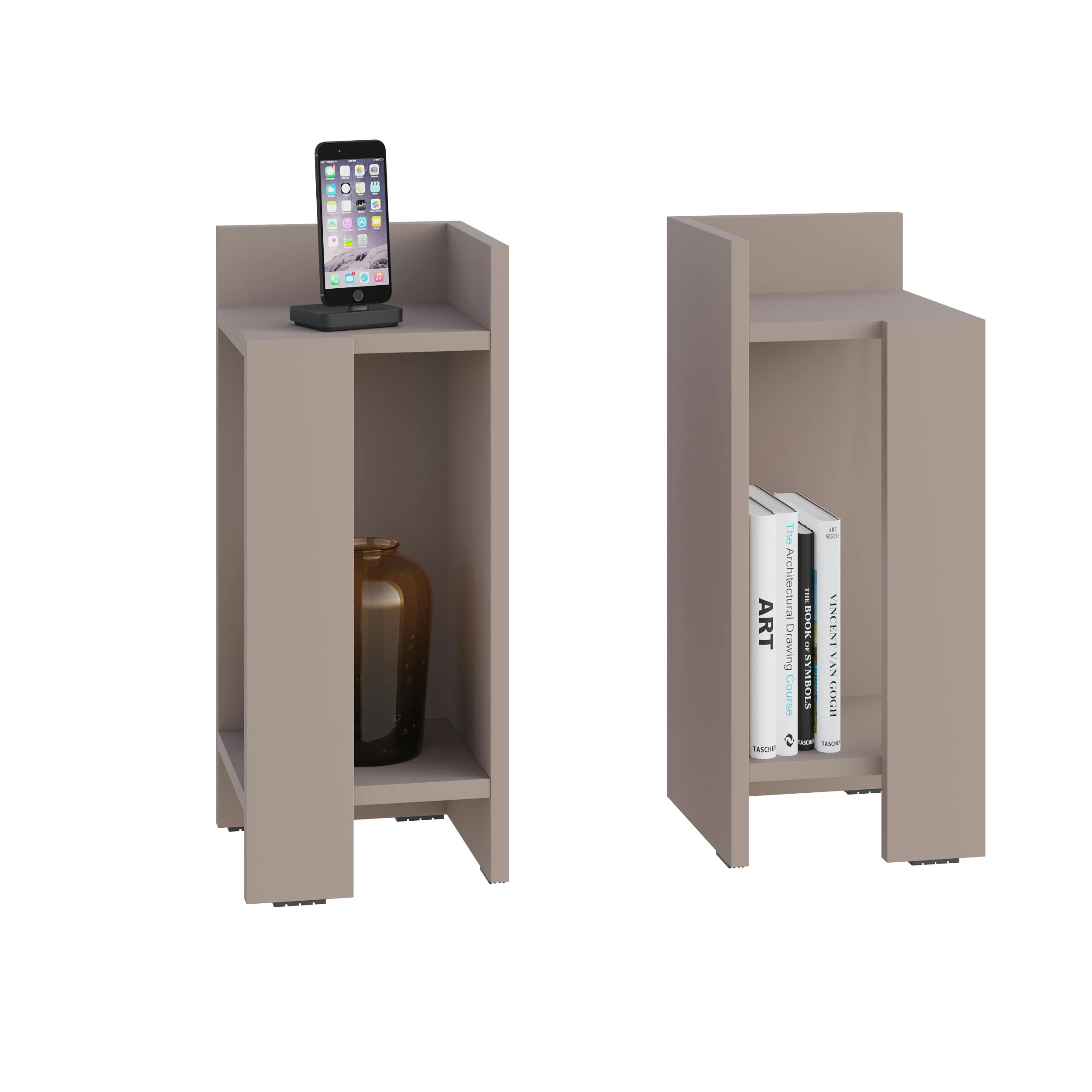 Rackhams Grey Elos Bedside Tables Set Of 2 Modern Narrow Design With Storage Shelves Right&Left 25X25x60cm - Mocha
