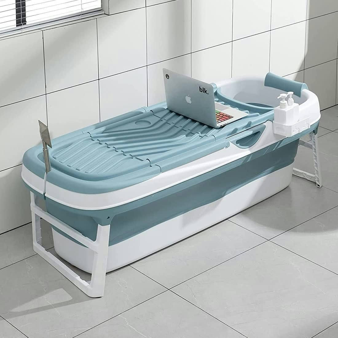 Fimous Blue/White Portable Folding Shower Bathtub Adult Freestanding Bathtub For Small Bathrooms With Soap Basket