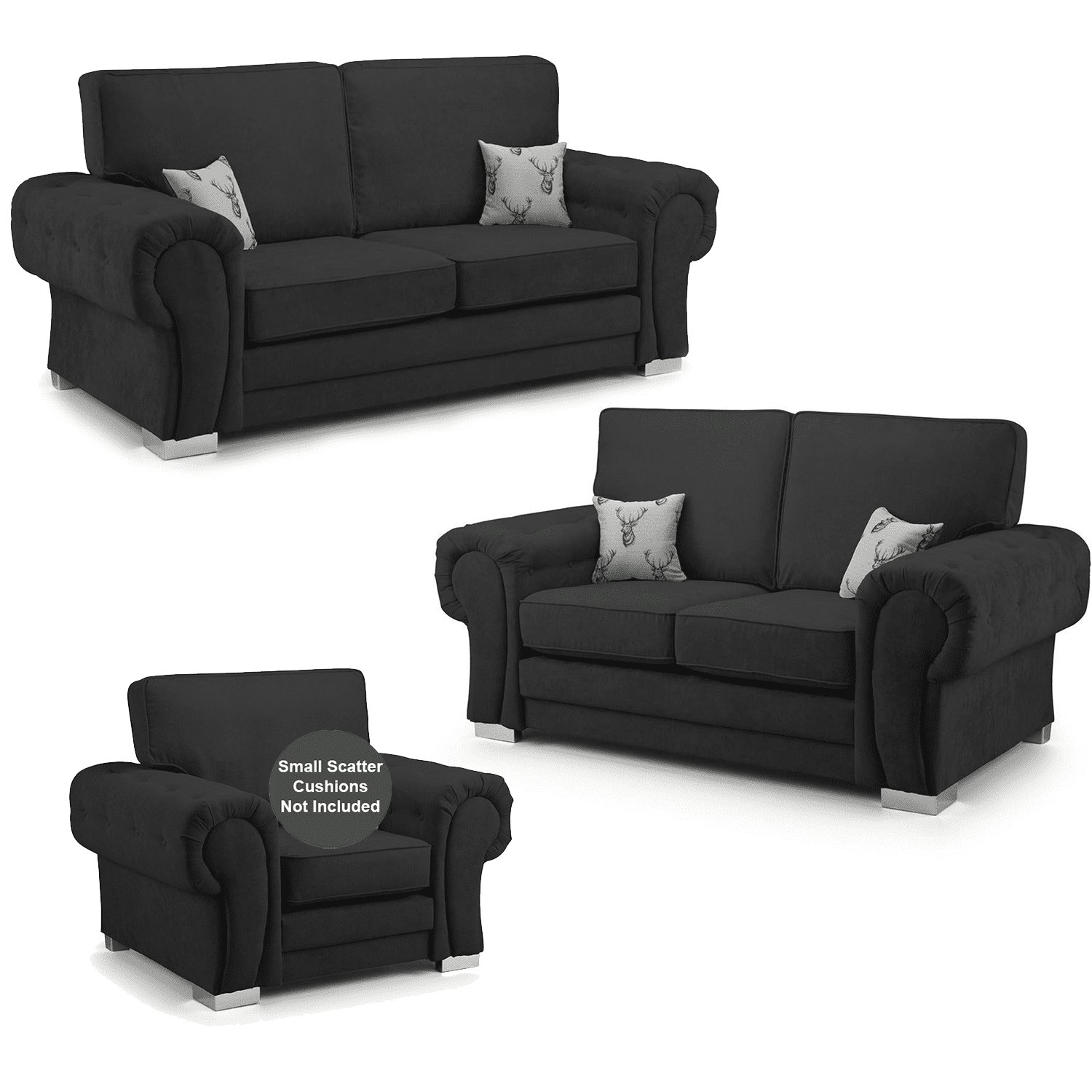 Rackhams Black Milan Chesterfield Fabric 3 Piece Sofa Suite - Full Back