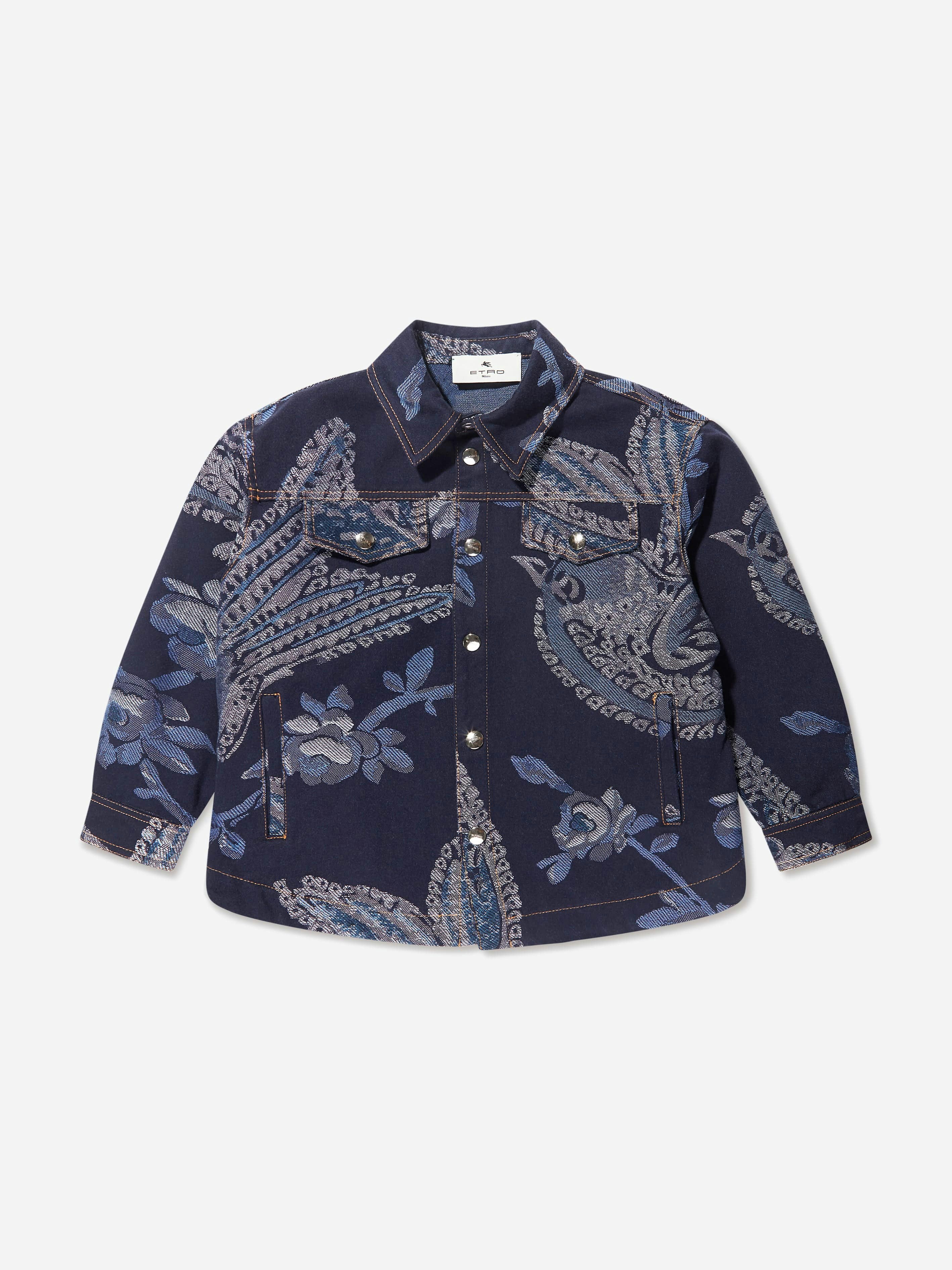 Etro Boys Blue Jacquard Bird And Flower Jacket In Navy - 8 Yrs