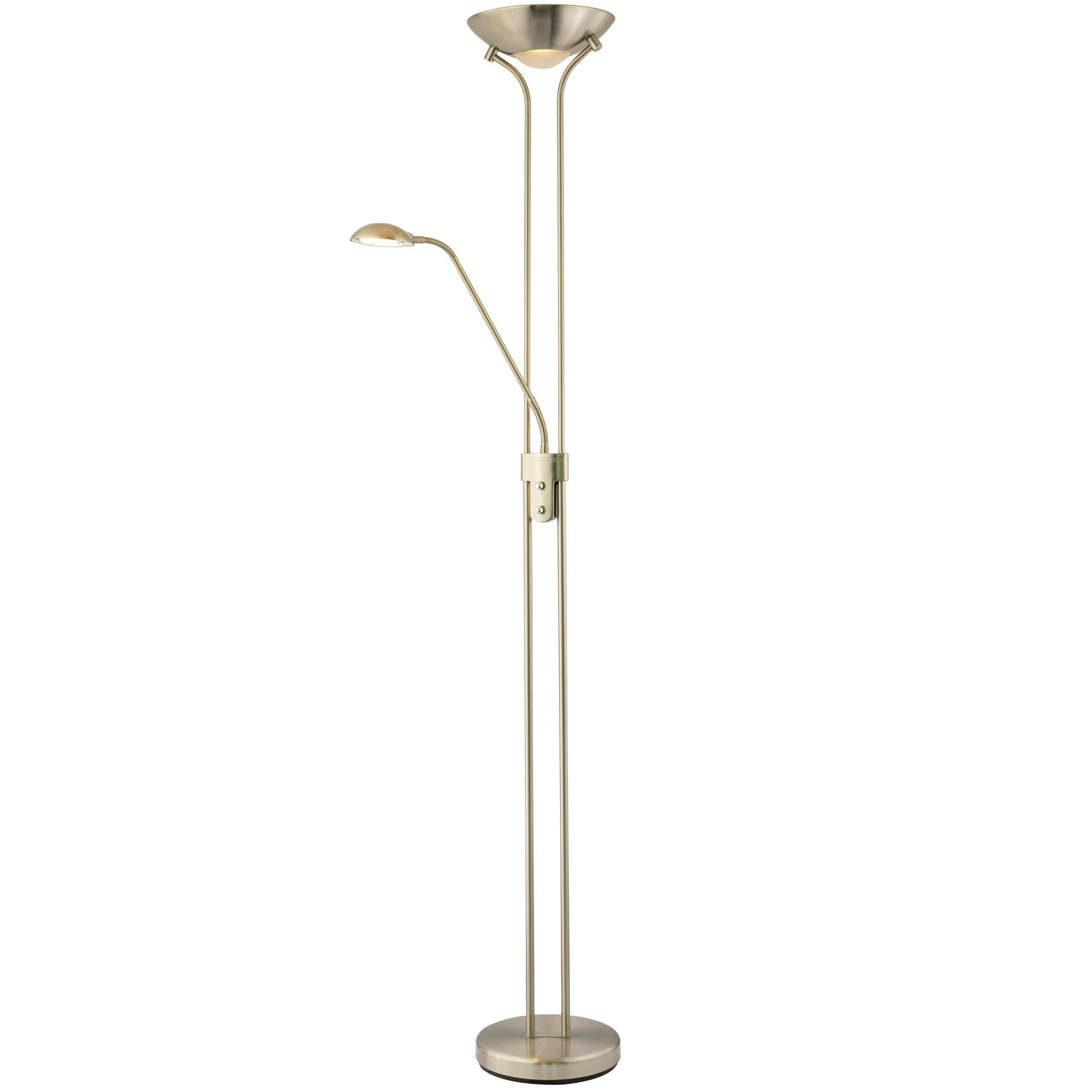 Rackhams Light/White Led Mother And Child Floor Lamp In Satin Nickel With Rotary Dimmer Switches