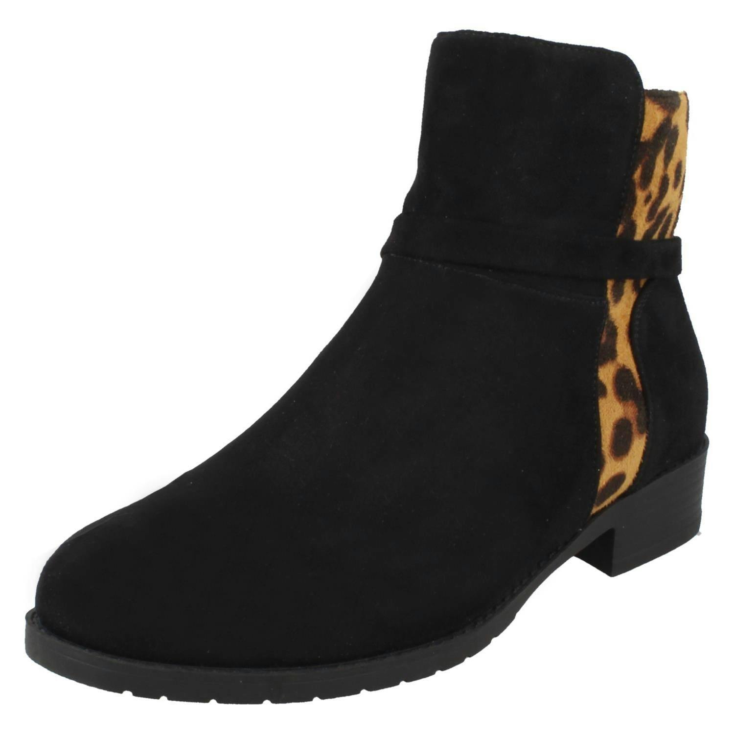 Spot On Women's Black Ankle Boots F51098 - /Tan - Uk 7
