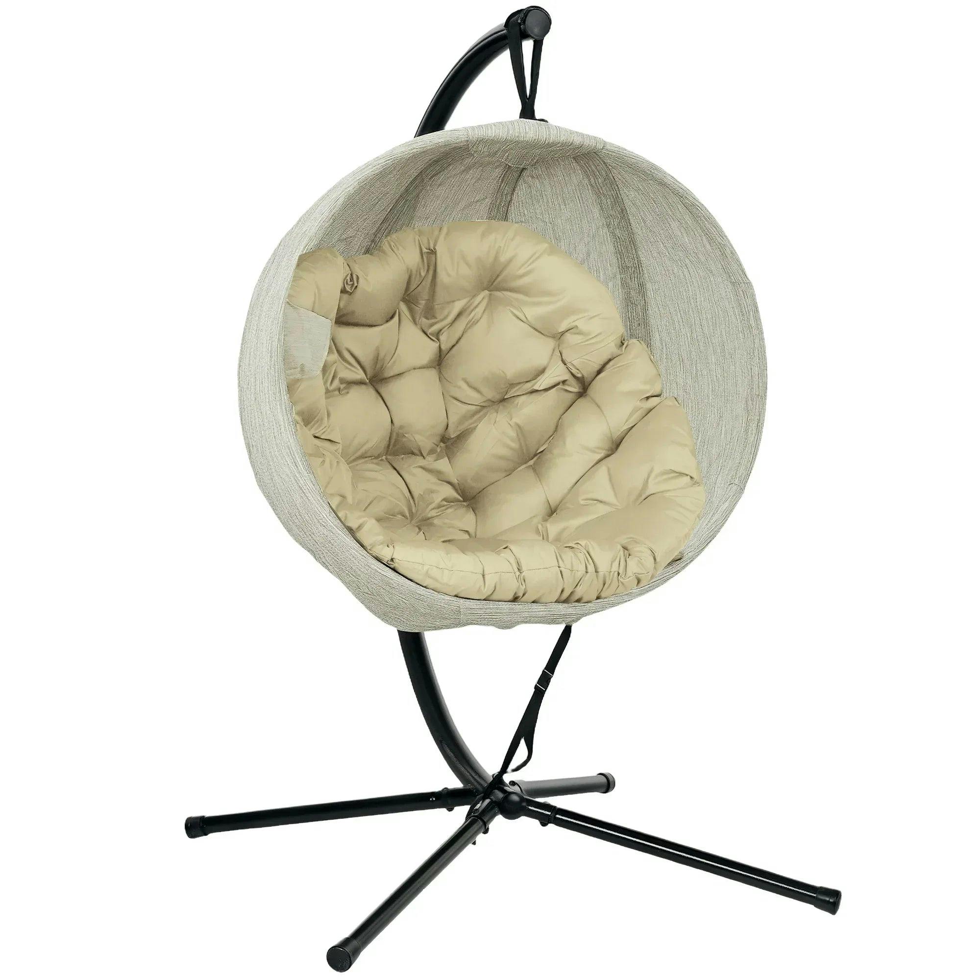 Outsunny Grey Hanging Egg Chair Outdoor Indoor Swing Chair, Folding Basket, - Image 4