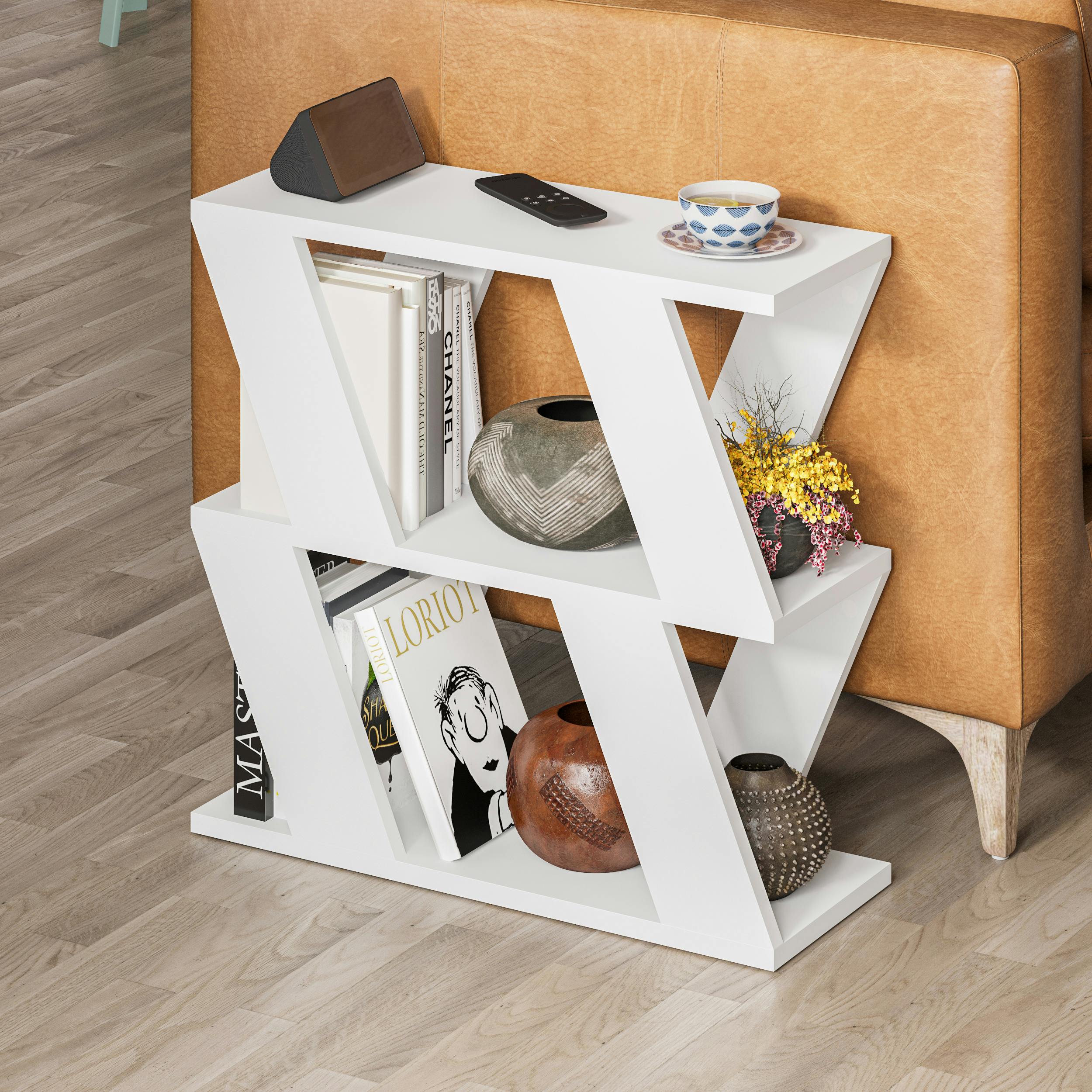 Rackhams White Lazena Modern 3-Tier Side Table, Slim Particleboard End Table H55.4cm