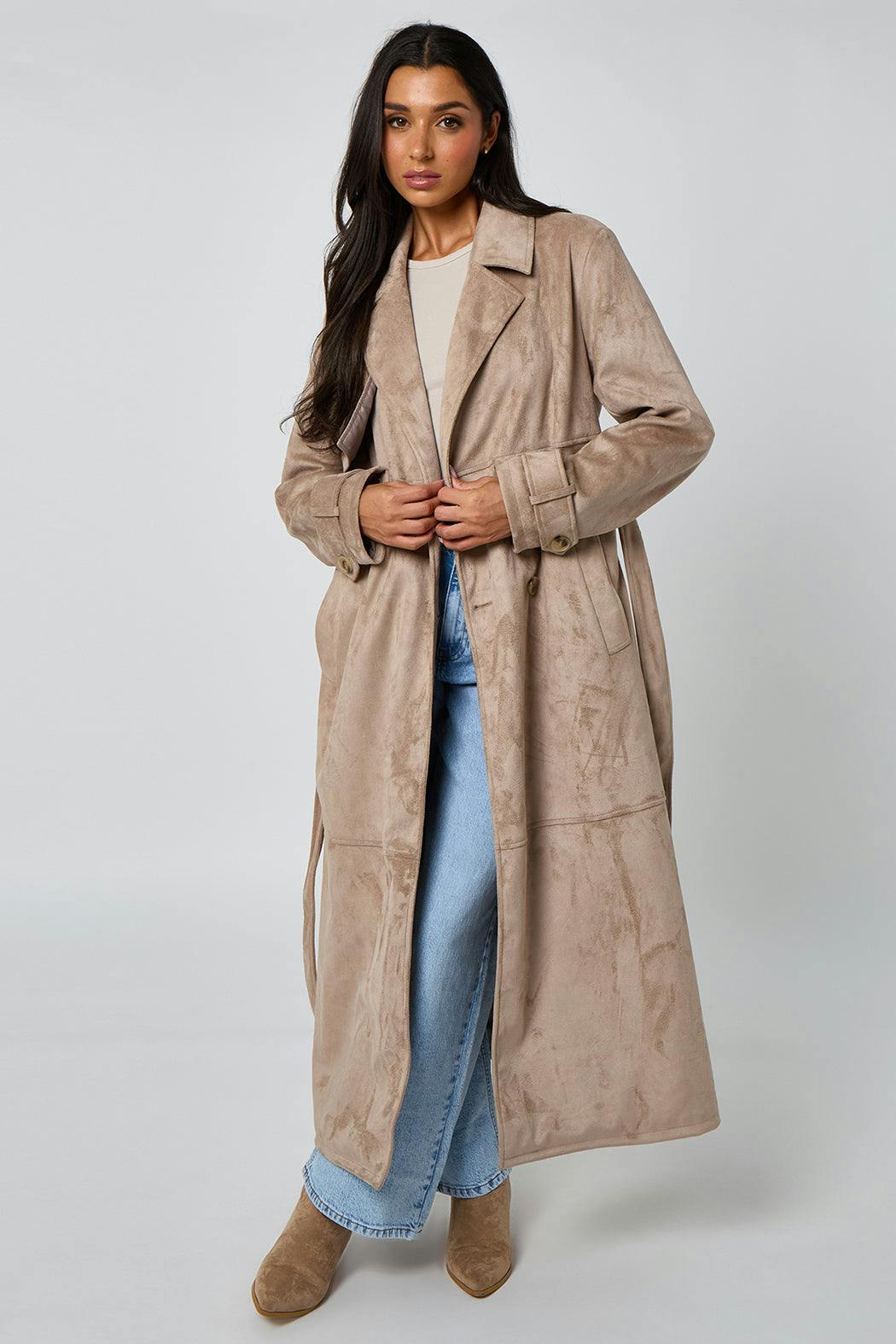 Urban Bliss Stone Faux Suede Trench Coat - 16