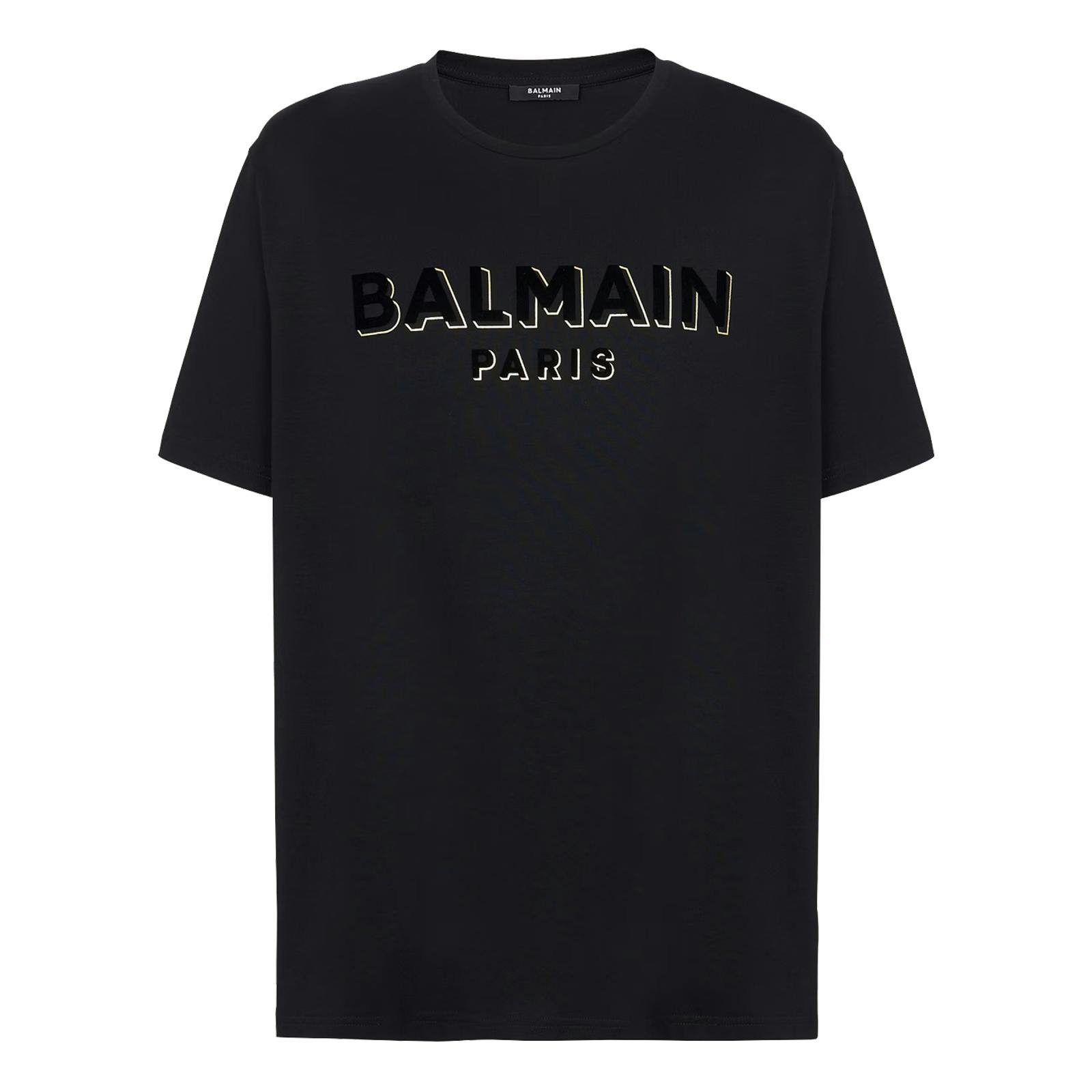 Balmain Black Velvet Logo Oversized Crewneck T-Shirt In - S