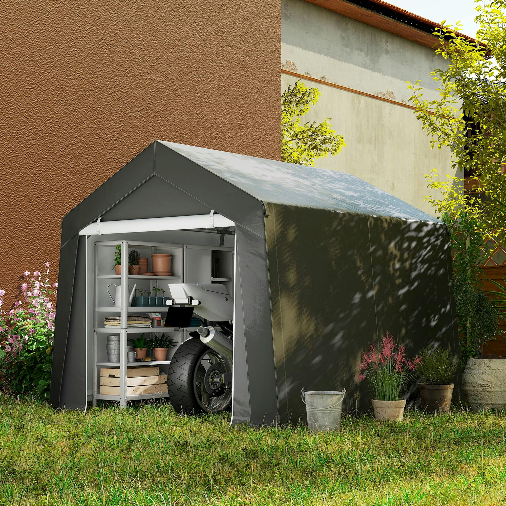 Rackhams Dark/Grey 3 X 3M Portable Shed, Waterproof And Heavy Duty