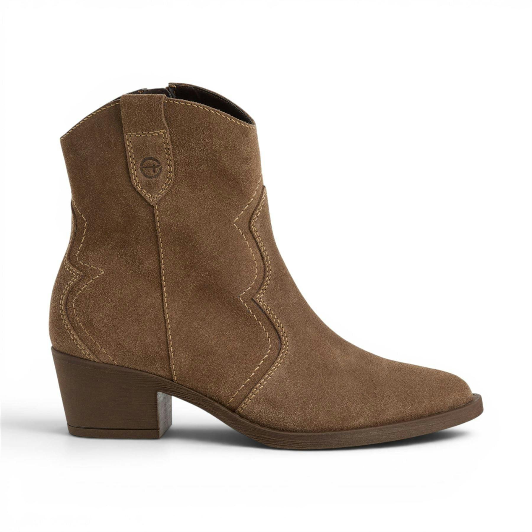 Tamaris Women's Brown ’S Camel Suede Leather Cowboy Western Ankle Boots - 25702-41 - Camel - Uk 6 | Eu 39 | Us 7.5