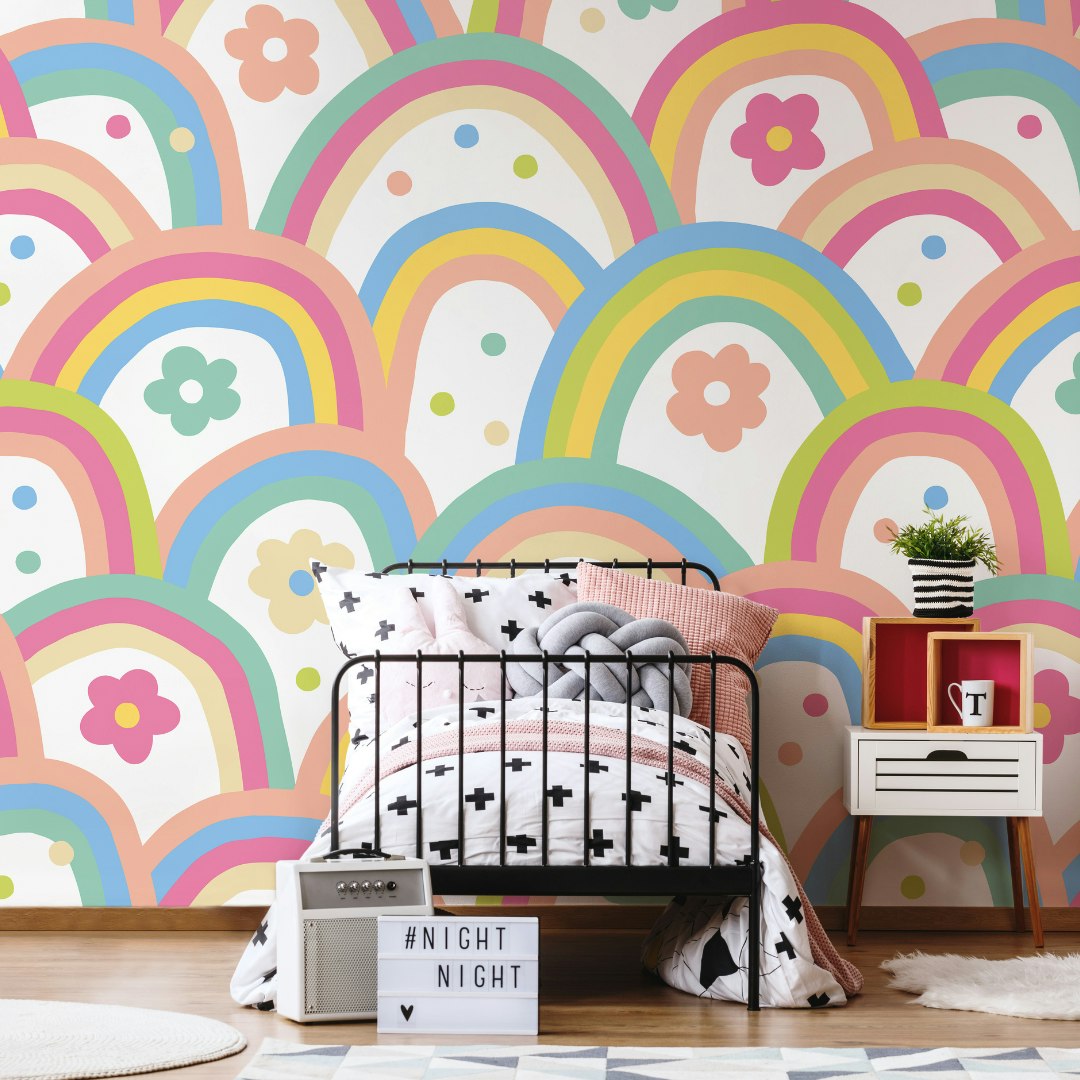 Origin Murals Pink Rainbow Wobble Wall Mural - Large - W350cm X H280cm