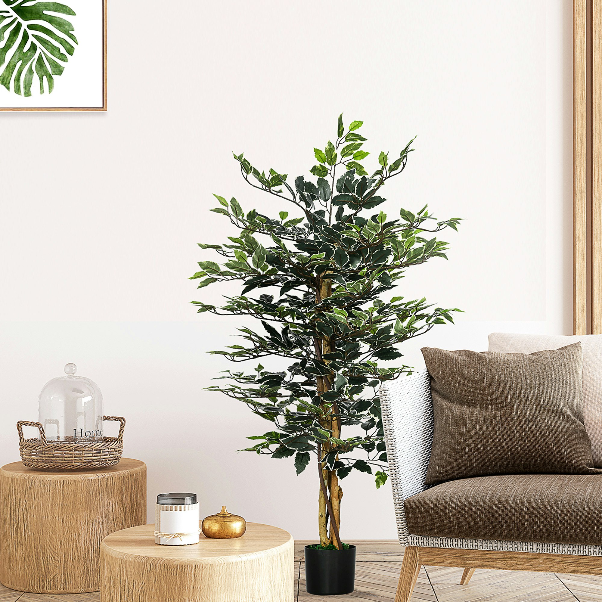 Homcom Artificial Ficus Tree With Lifelike Leaves And Natural Trunks