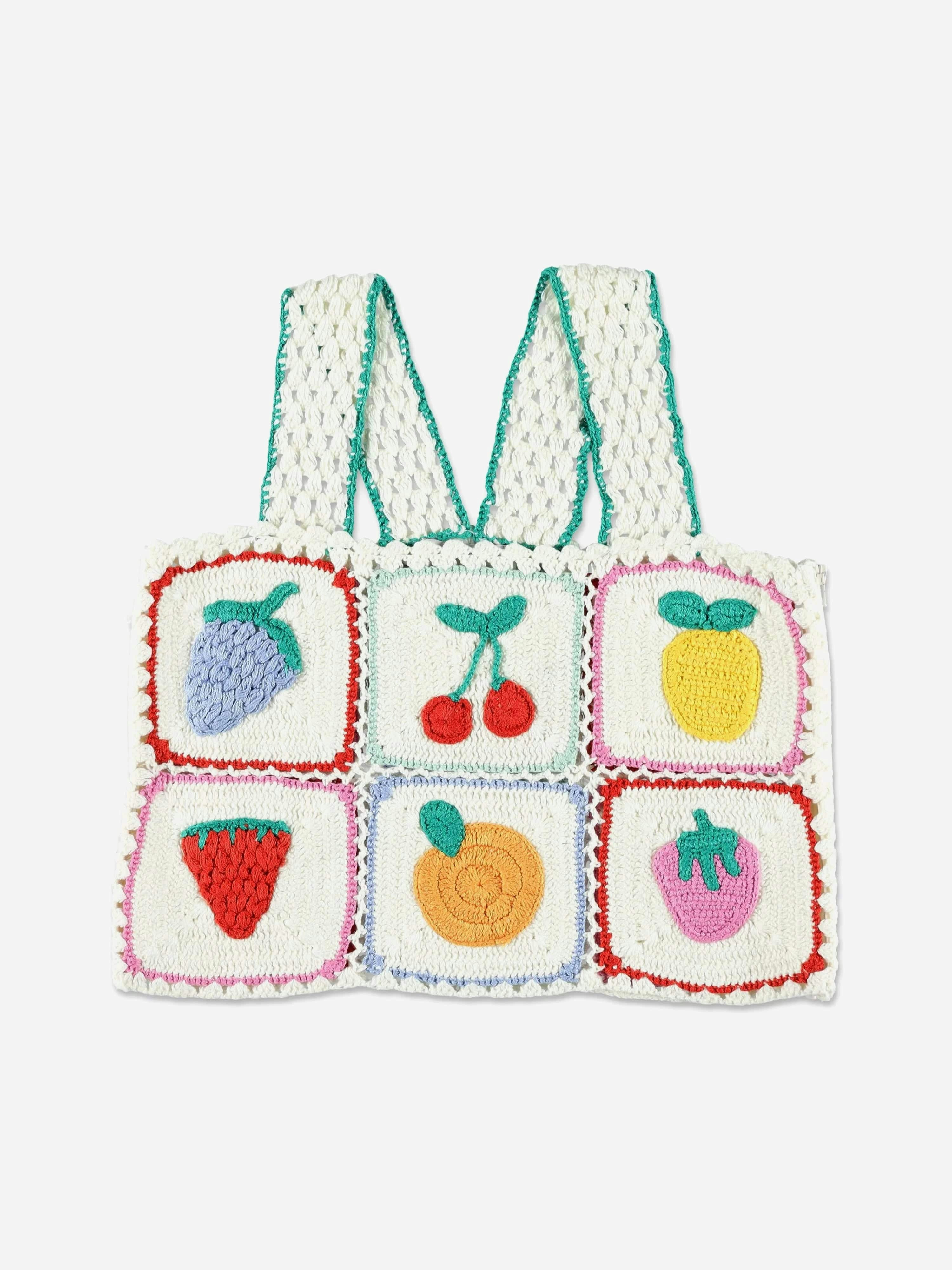 Stella Mccartney Kids Girls Ivory Stella Mccartney Knitted Fruit Top In - 16 Yrs