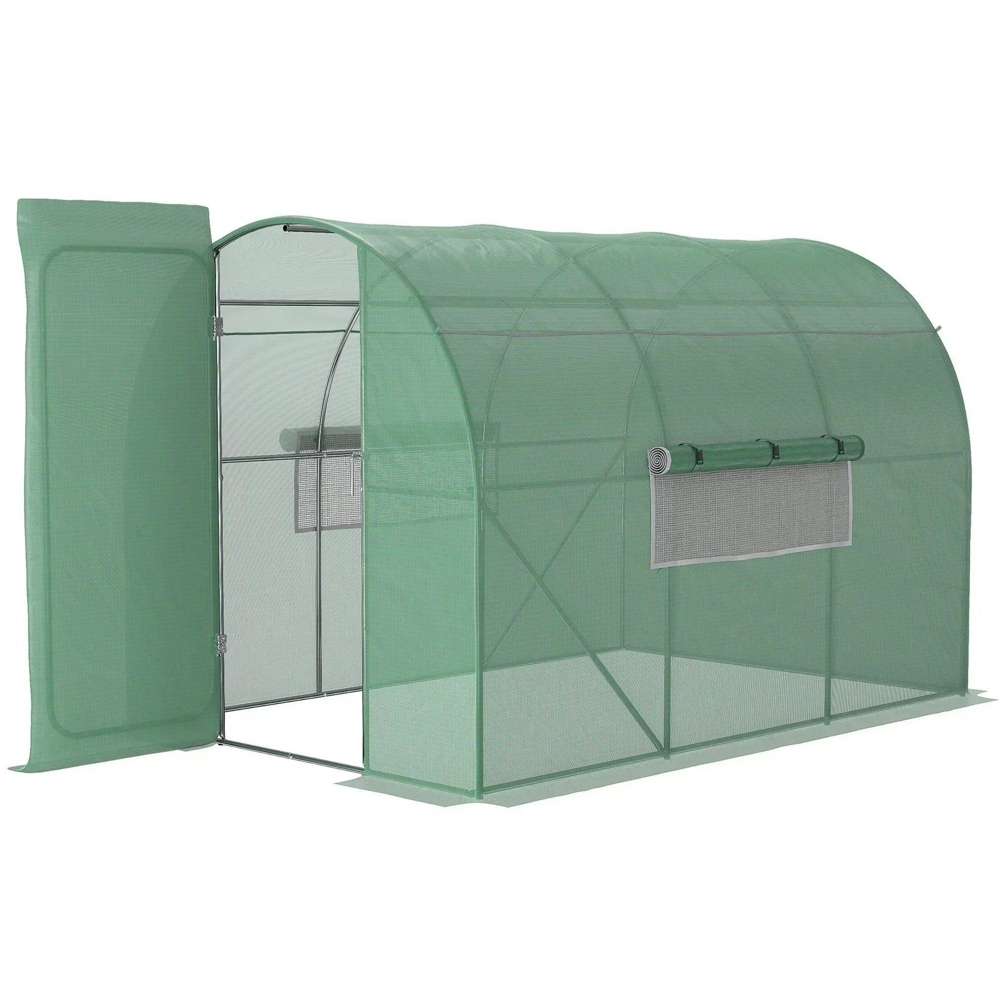 Outsunny Polytunnel Greenhouse - 3x2M - Walk-In Metal Hinged Door - Green - Image 5