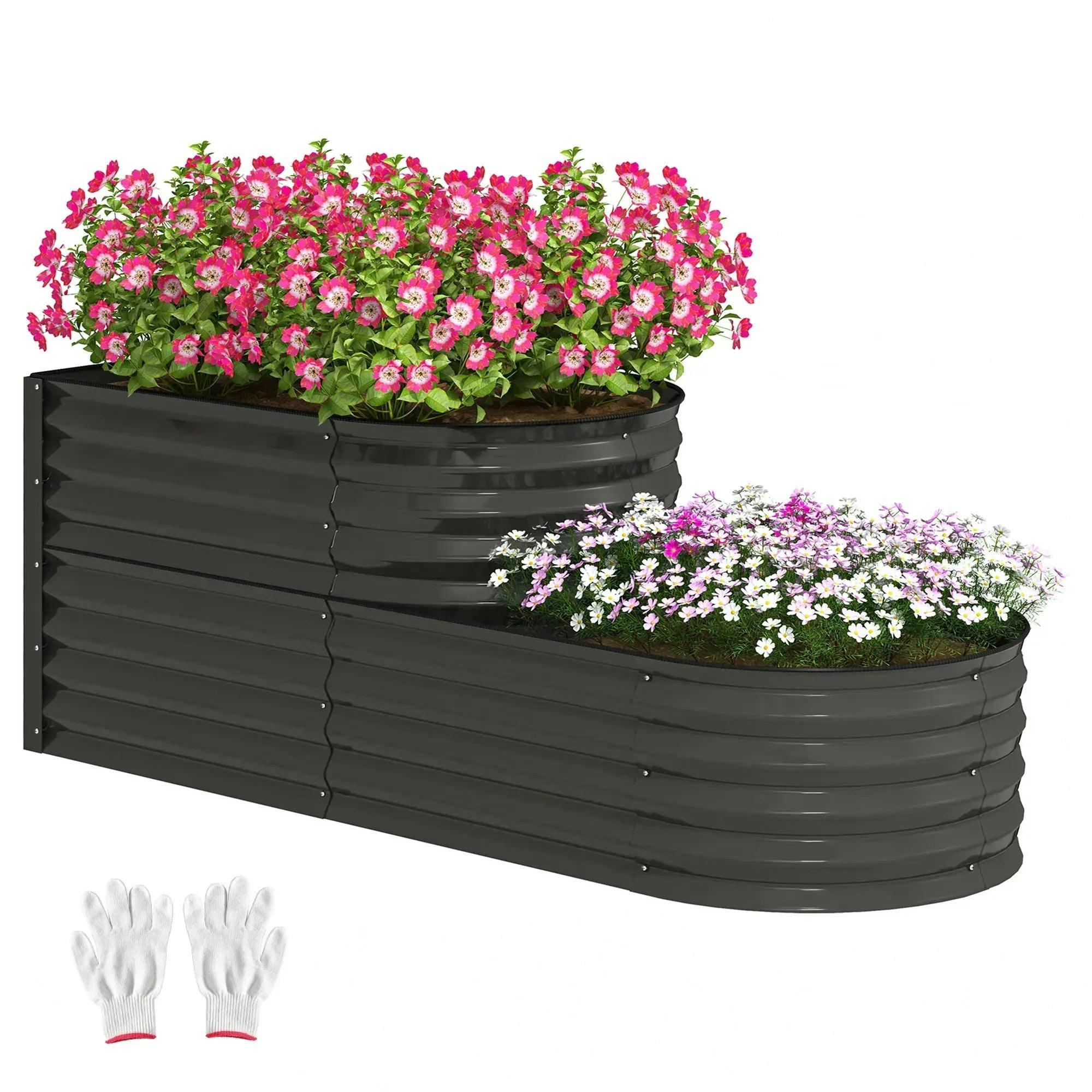 Outsunny Dark/Grey 2-Tier Galvanised Raised Garden Bed With Safety Edging, - Image 7