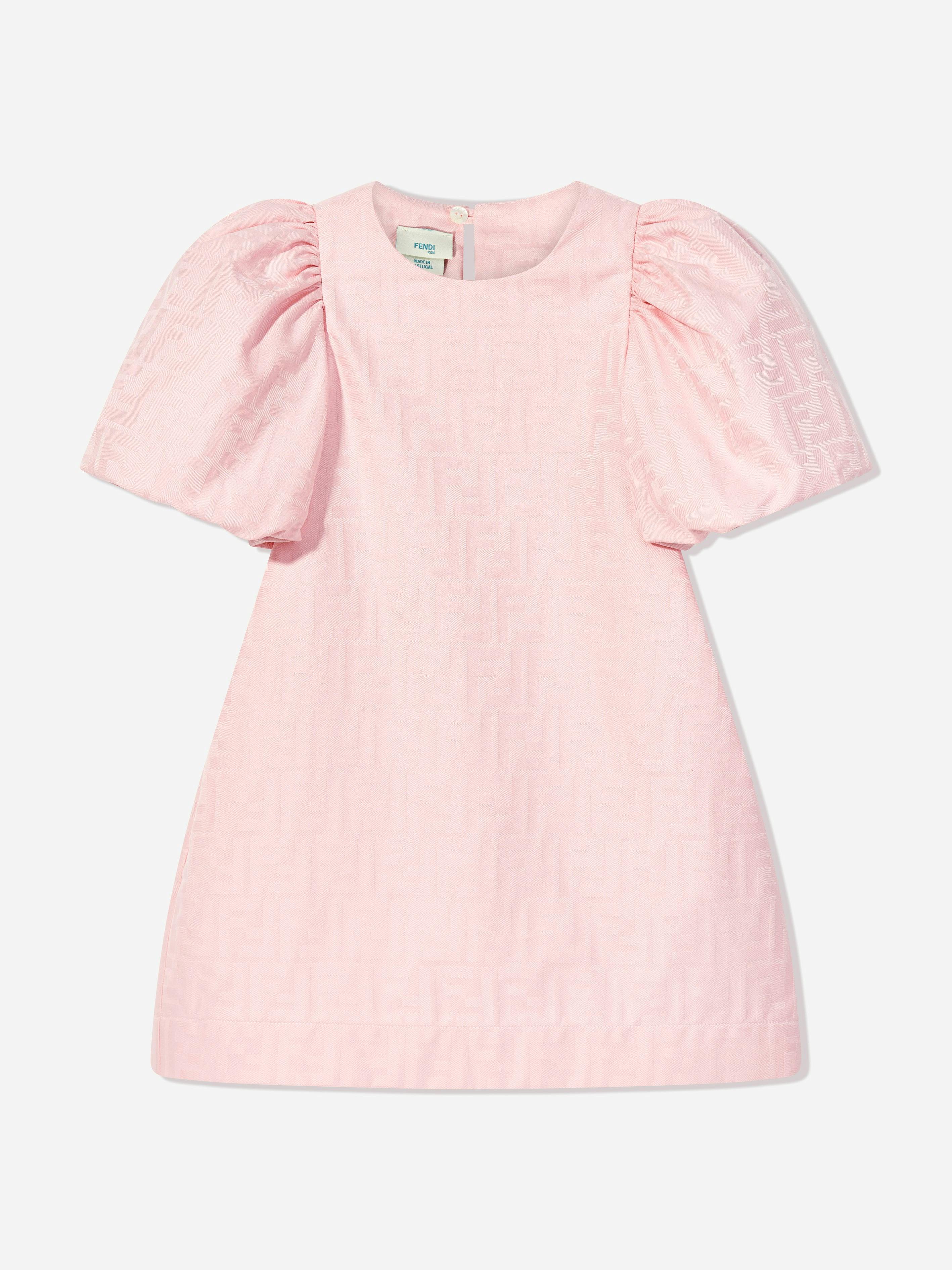 Fendi Kids Girls Pink Fendi Ruched Sleeve Dress In - 10 Yrs
