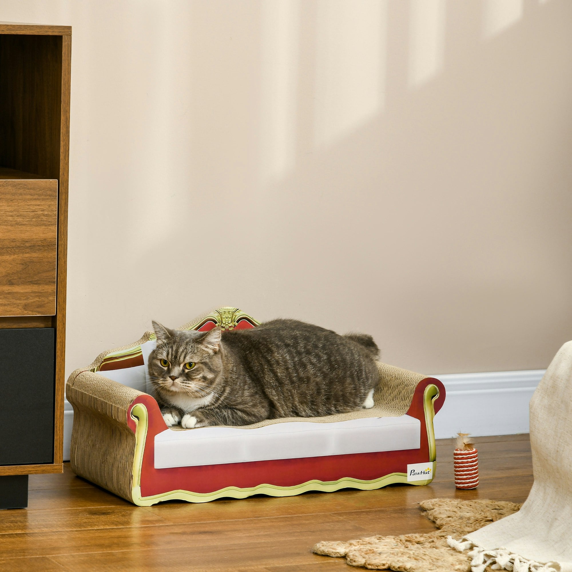 Pawhut Cat Scratching Board, Cardboard Lounge Sofa With Catnip, 58 X 29.5 X 29Cm