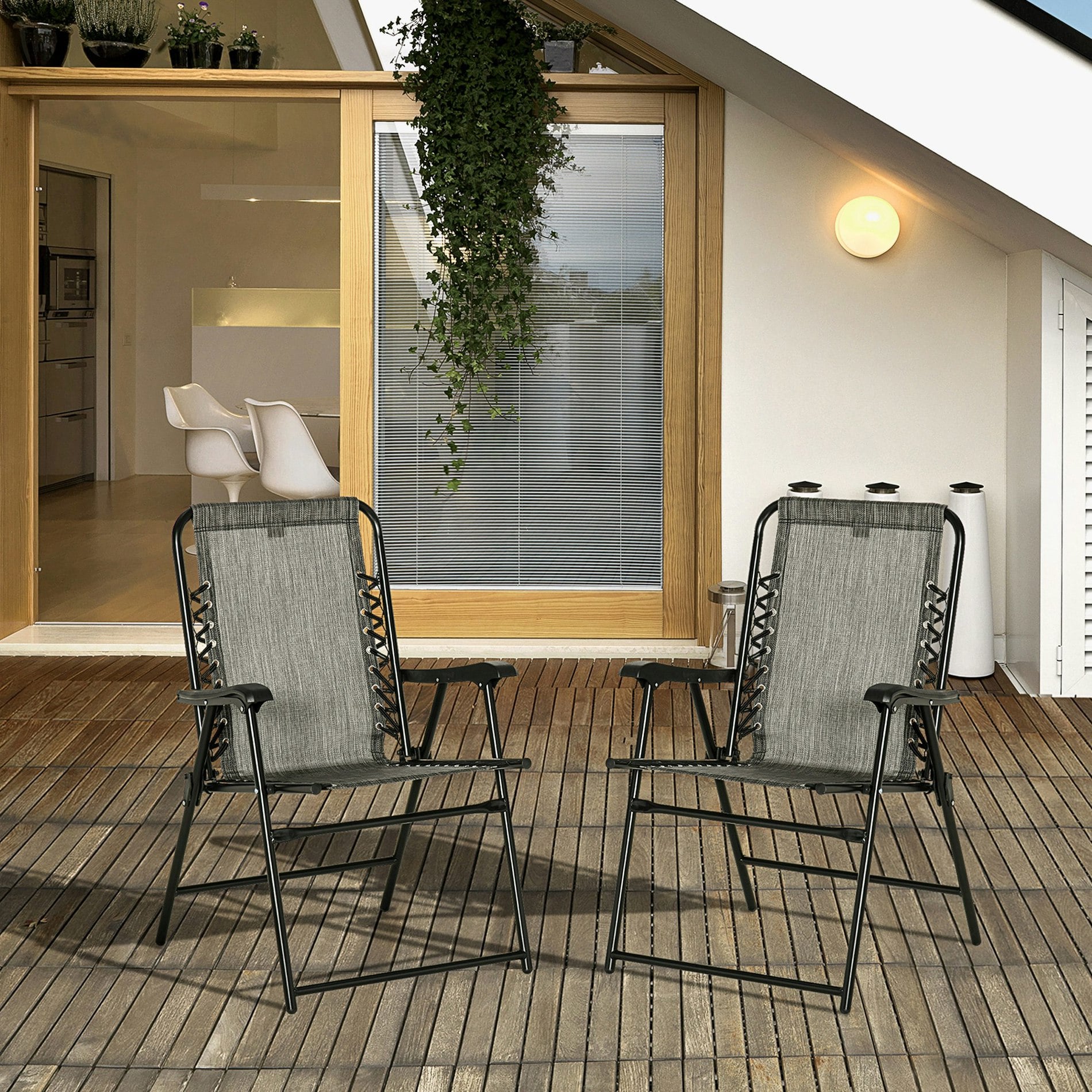 Outsunny Grey 2Pcs Outdoor Patio Folding Chairs, Portable Garden Loungers