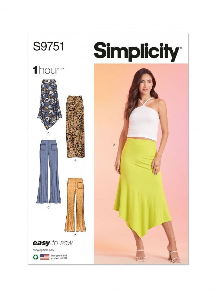 Simplicity Women's Sewing Pattern 9751, Skirts, Trousers For D5 (4-6-8-10-12) - Easy - R5 (14-16-18-20-22)