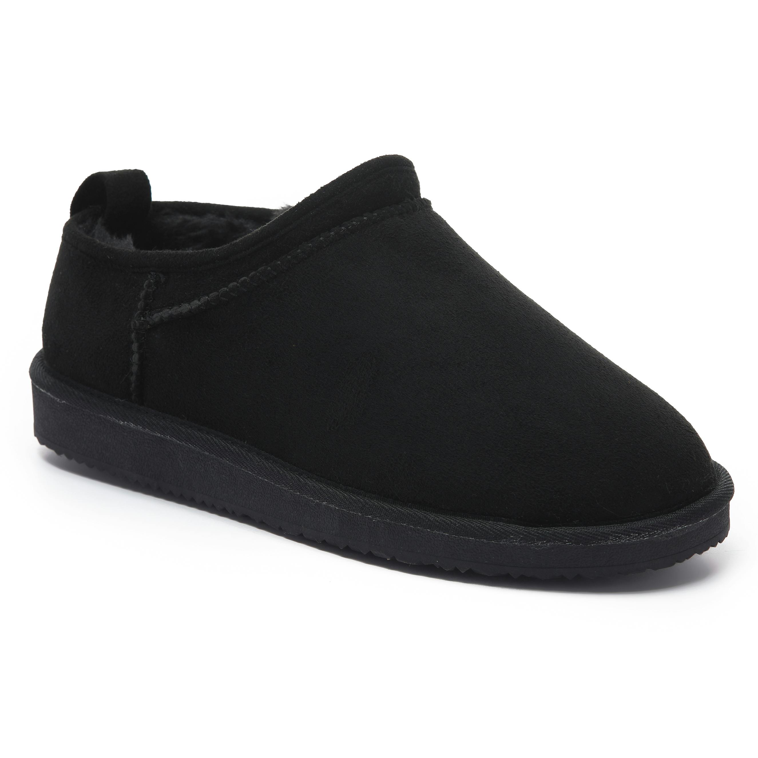 Viva Women's Black Polar Fur Lined Slide Slippers – Suede, Cozy Faux Fur Lining - 6