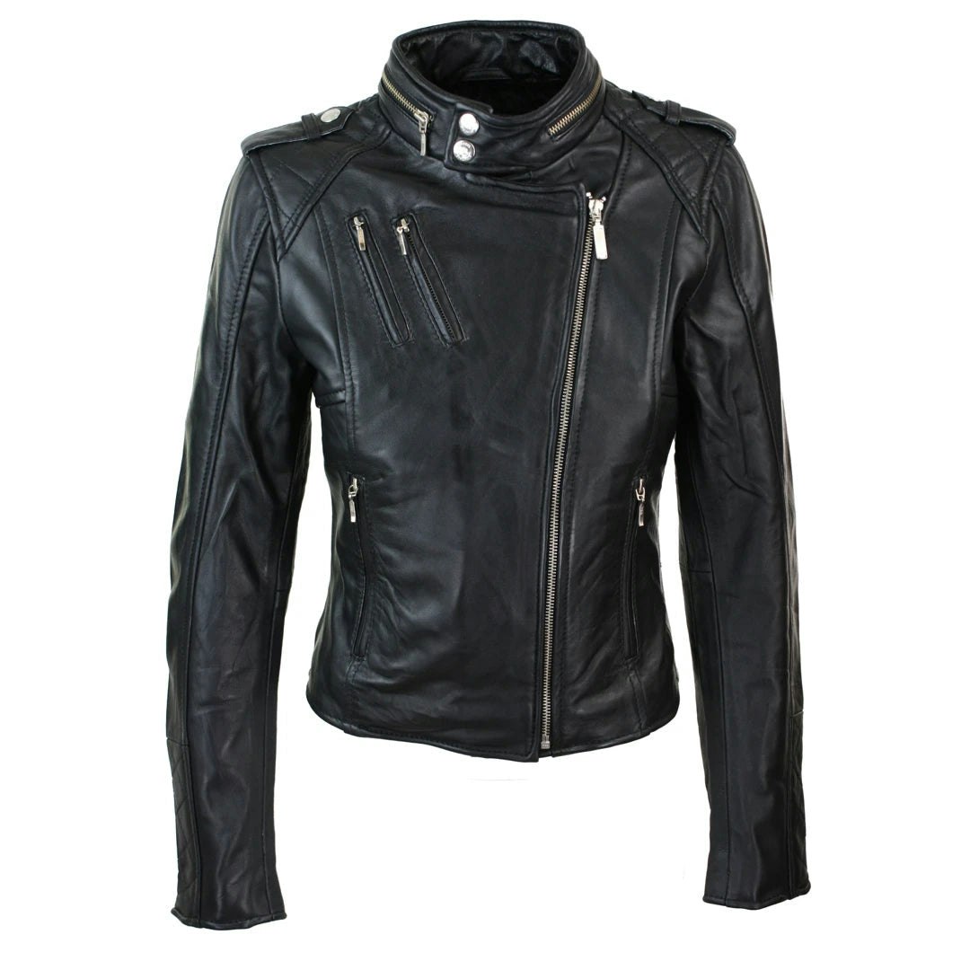 Aviatrix Women's Red/Black Leather Biker Jacket Velvet Lining - Uk 16