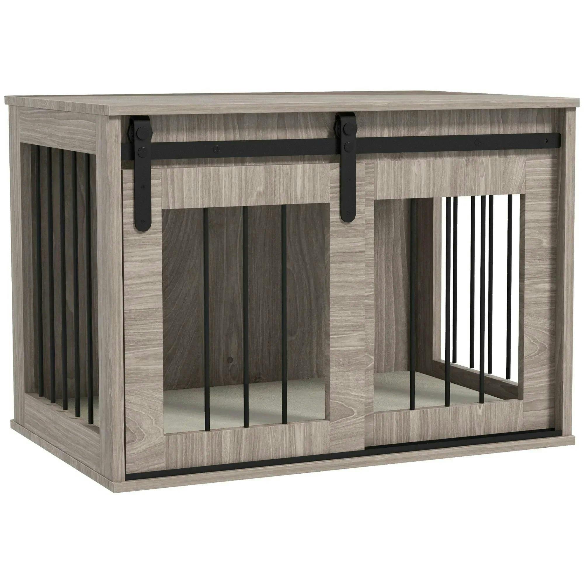 PAWHUT Dog Crate Furniture with Removable Cushion, for Medium Dogs - Grey in Brown - Image 5