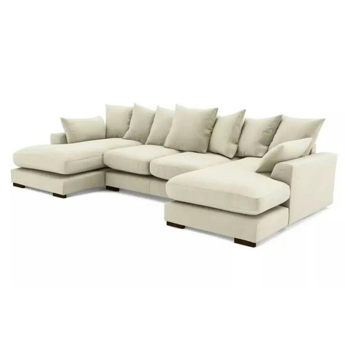 Snug Furniture Cream Linea Plush Velvet U Shape Double Ended Sofa With Wide Footstool