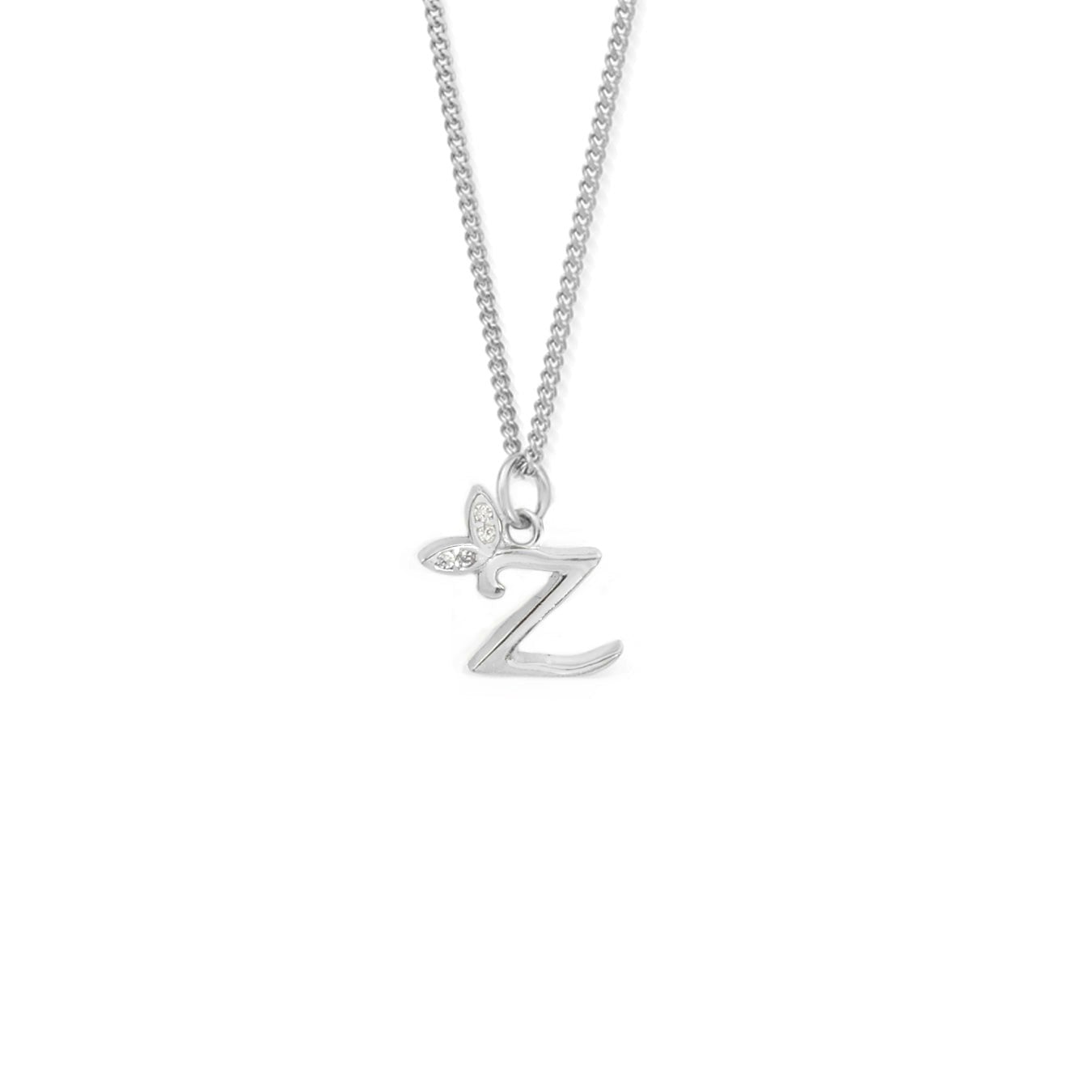 Say It With Silver Dainty Winged Initial Charm Necklace - Sterling - Z