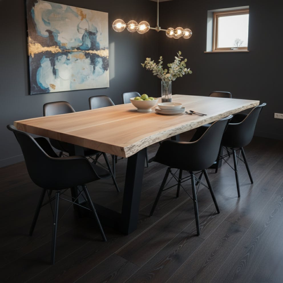 Rackhams Light/Black Live Edge Beech Dining Table - 150 - 90