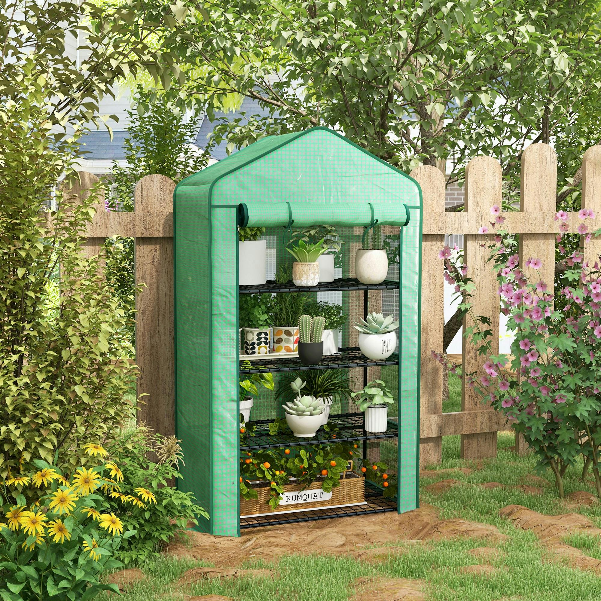 Outsunny 90 X 49 X 160Cm Portable Mini Greenhouse With Shelves, Green - Image 4