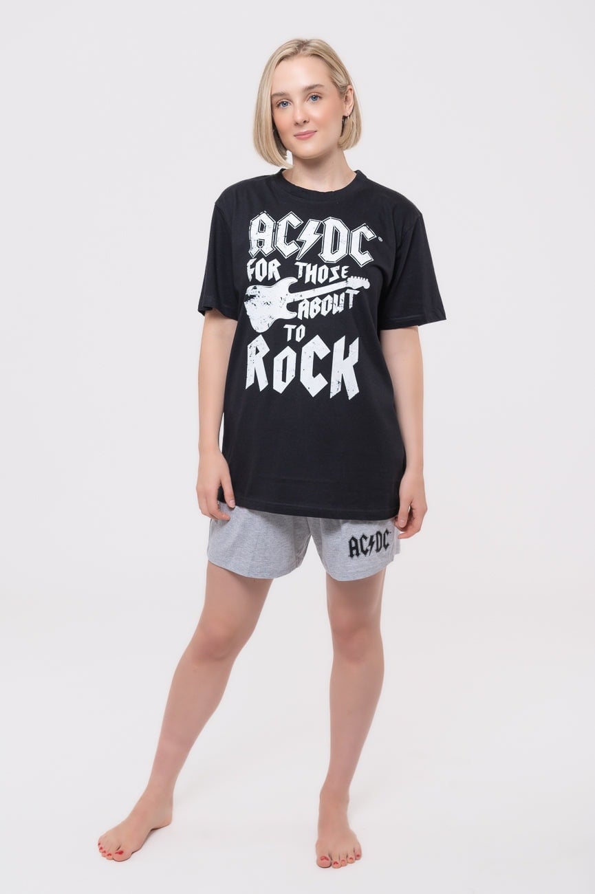 Paradiso Clothing Unisex Black/Grey Ac/Dc For Those About To Rock Guitar Pyjamas - M